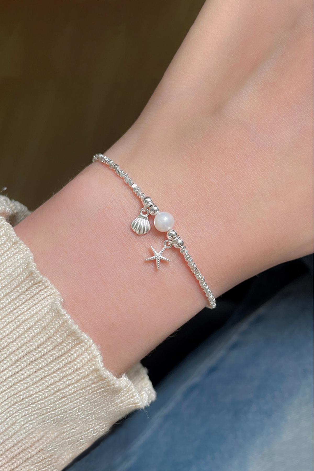 The Collection Minimal Tasarım Deniz Yıldızı ve Deniz Kabuğu Charm Bileklik Pinterest Parlak Taş Princess Bileklik görsel 5