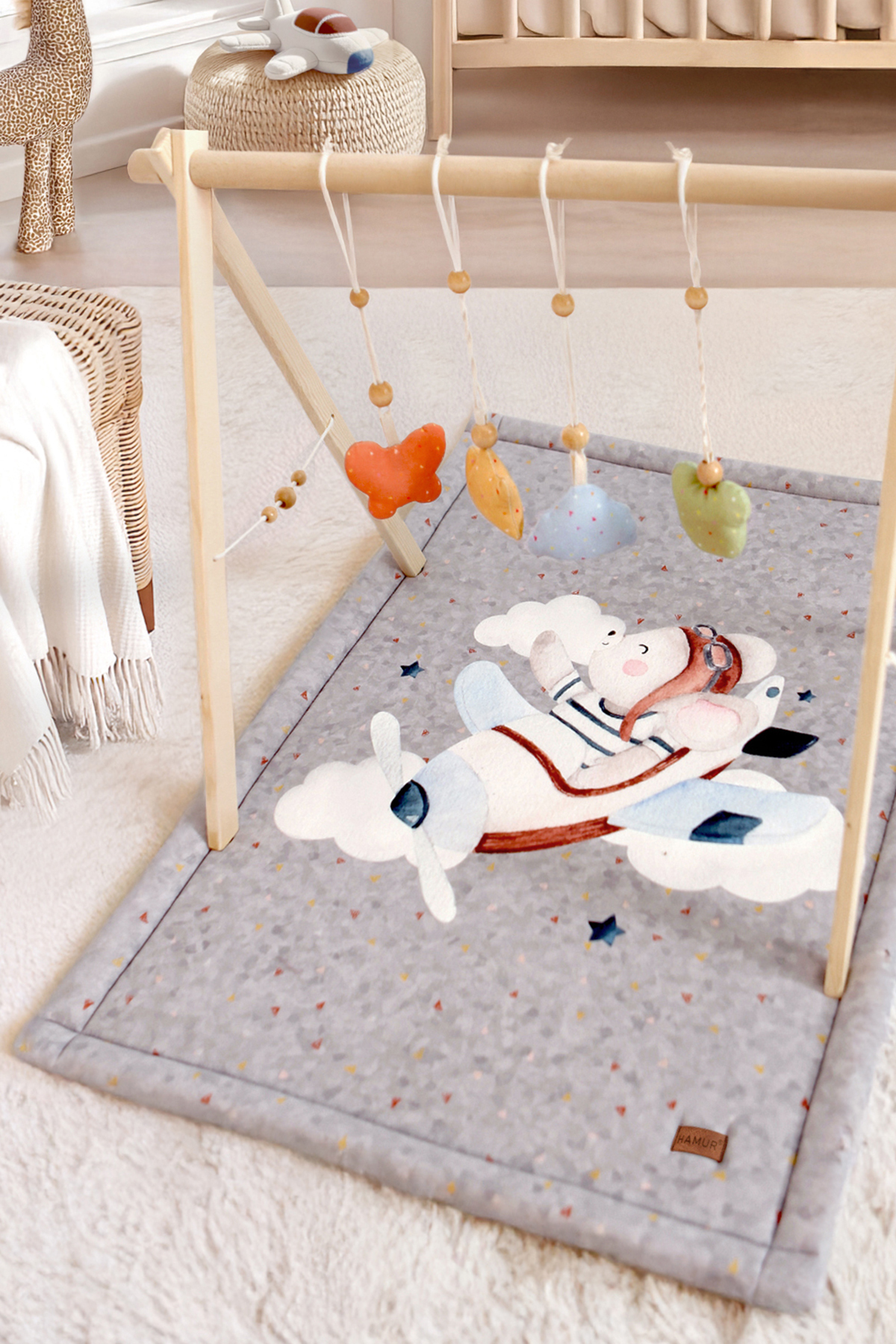 HAMUR Bebek Oyun Halısı Ahşap Oyun Matı Oyuncaklı Yenidoğan Aktivite Etkinlik Egzersiz Baby Gym Fly fotoğrafı 3 (önizleme)