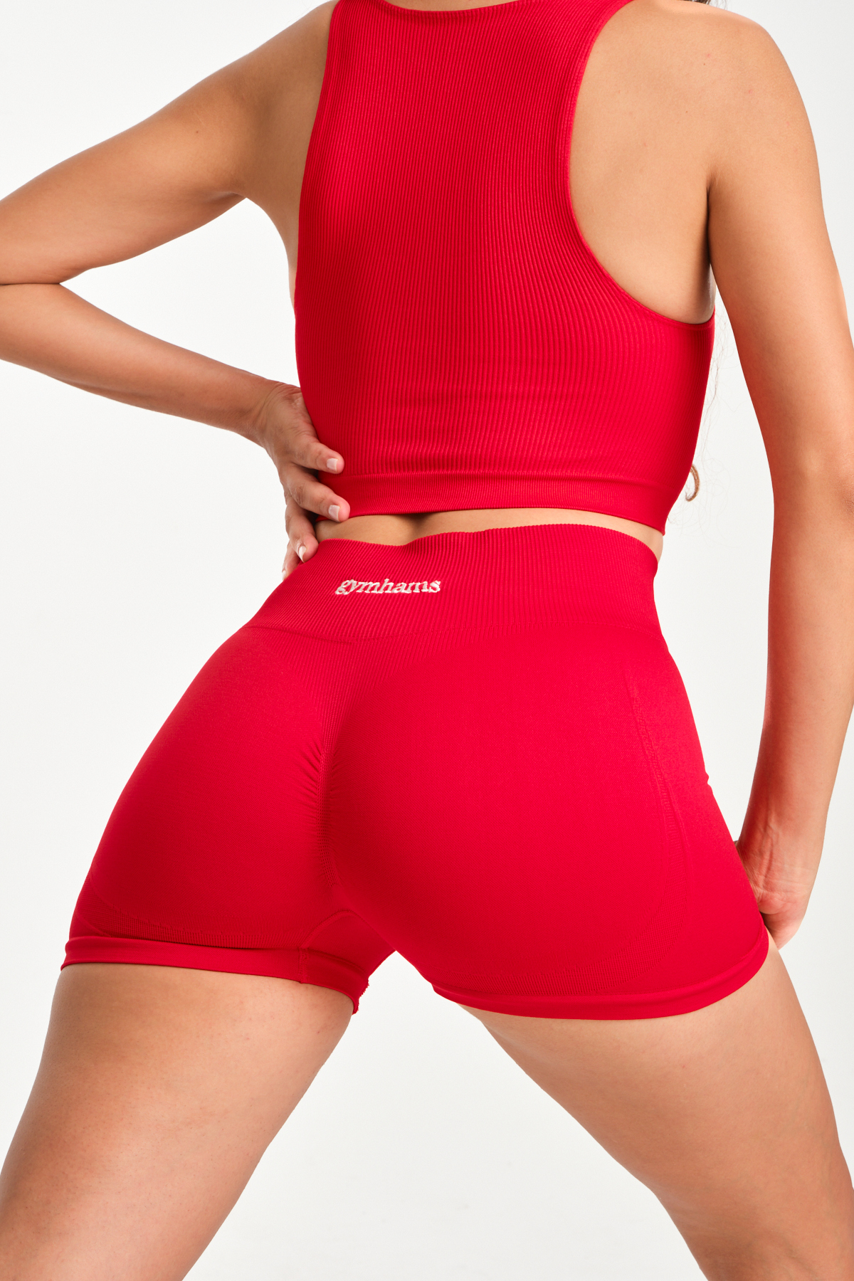 gymhams Kırmızı Yılbaşı Drop Shorts Kalça Büzgülü Süper Mini Şort, Push-up Toparlayıcı & Şekillendirici görsel 3
