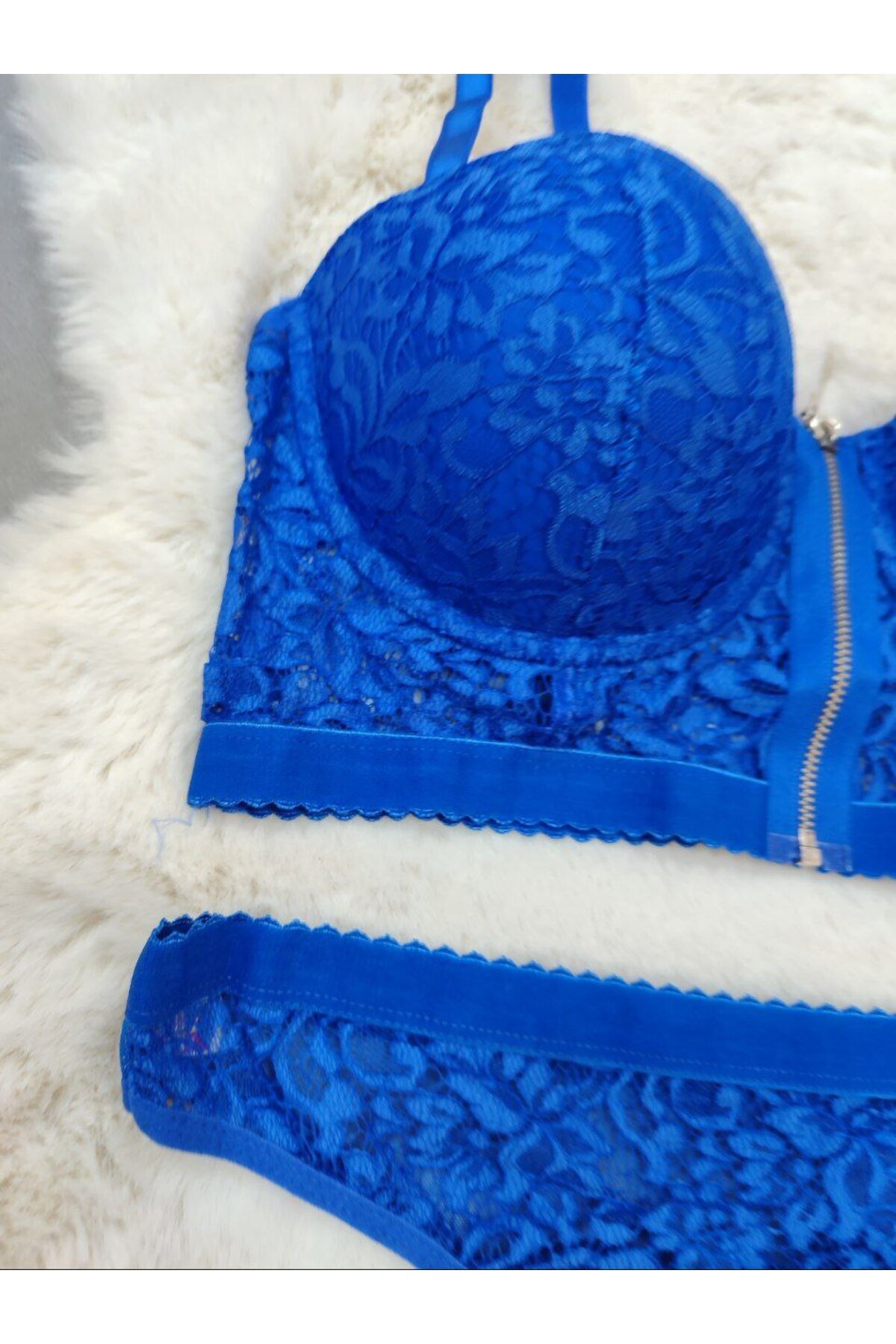 Love Angels Ekonomik Önden Açılan Fermuarlı Dantel Detaylı Soft Dolgulu Sütyen - İç Çamaşır Takımı görsel 5