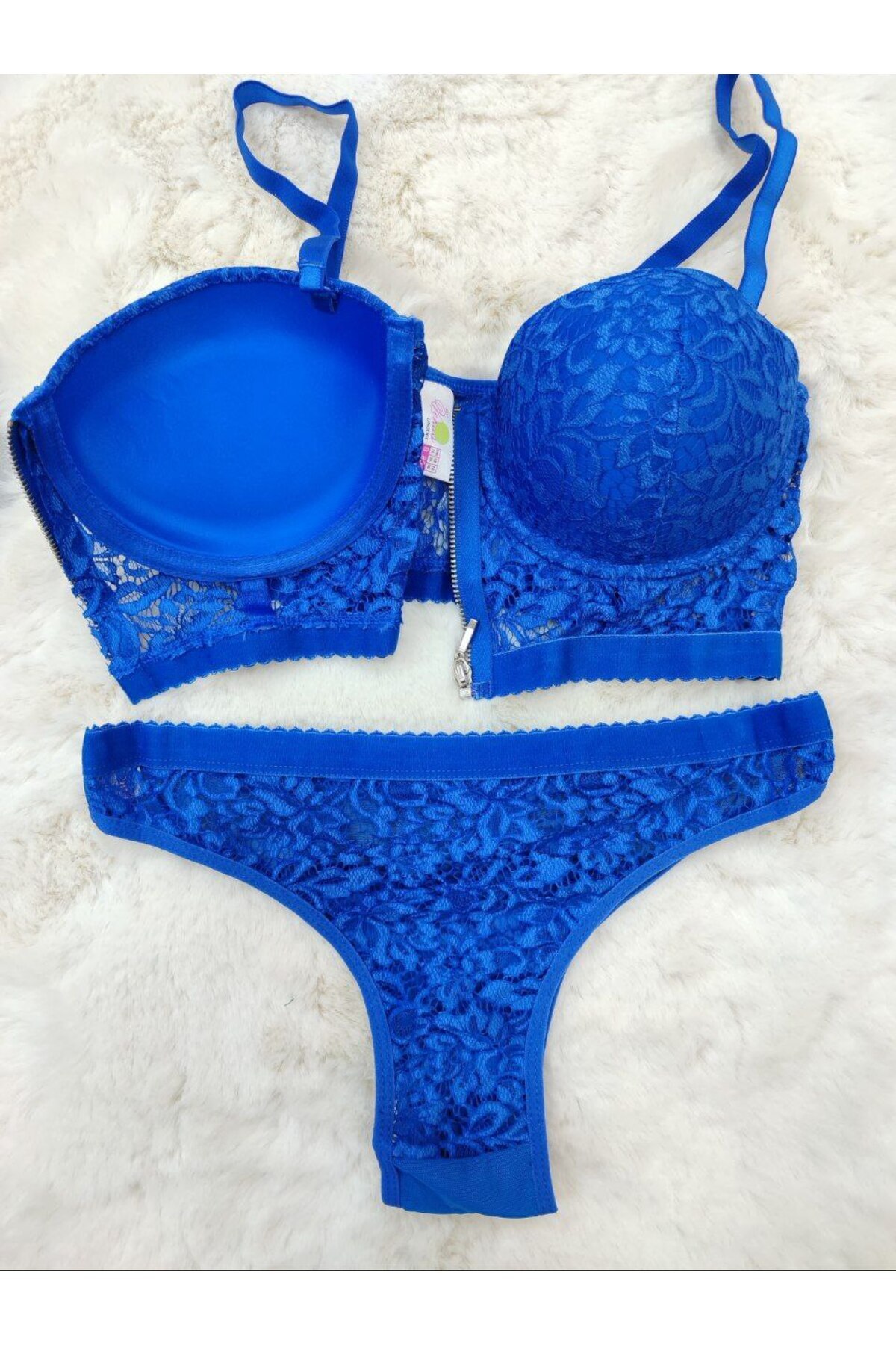Love Angels Ekonomik Önden Açılan Fermuarlı Dantel Detaylı Soft Dolgulu Sütyen - İç Çamaşır Takımı görsel 7