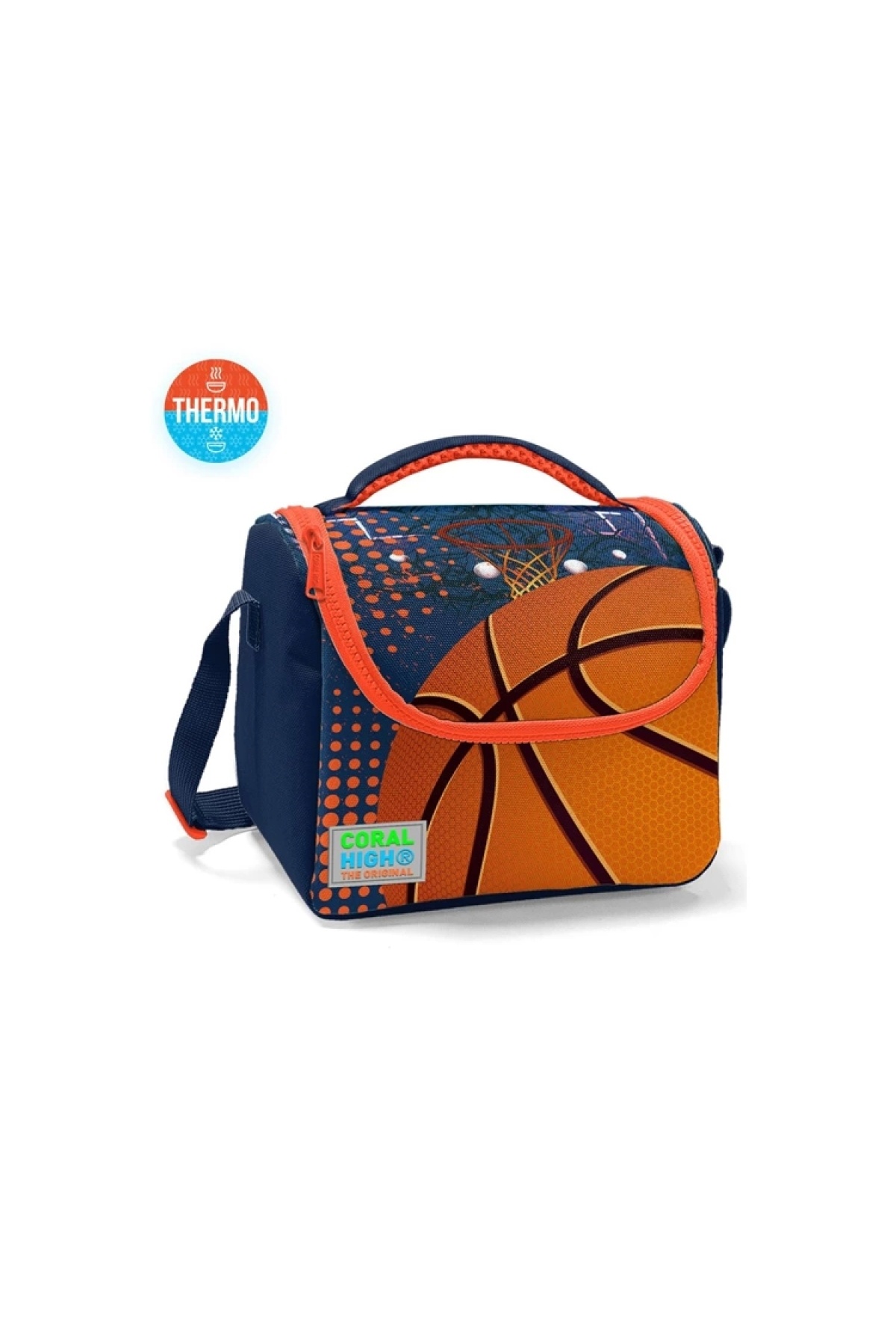 Coral High 11766 KIDS TURUNCU LACİVERT BASKETBOL DESENLİ THERMO BESLENME ÇANTASI