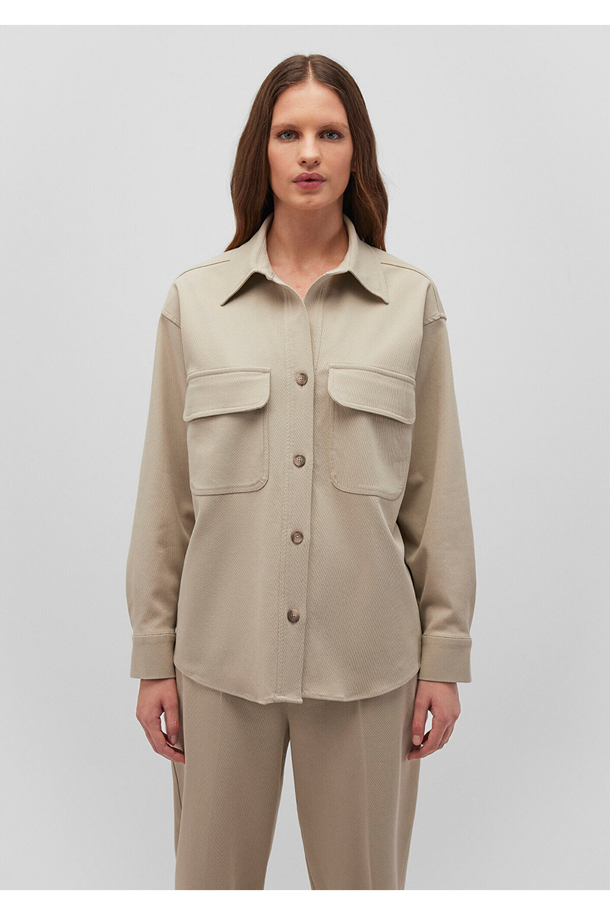 Lux Touch Bej Modal Gömlek Loose Fit / Bol Rahat Kesim 1210971-70322 — بژ — تصویر 3 از 6
