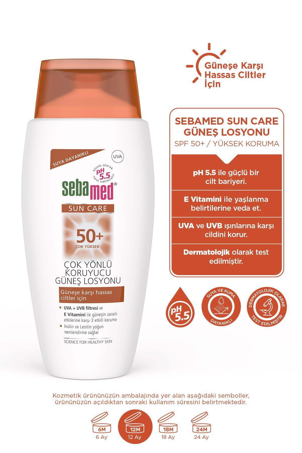 Güneş Losyonu SPF 50+ 150 ml UVA UVB Filtreli E Vitamini Üçlü Yüksek Koruma Makyaj Çantası Hediyeli — SET.SBMD.5 — تصویر 2 از 5