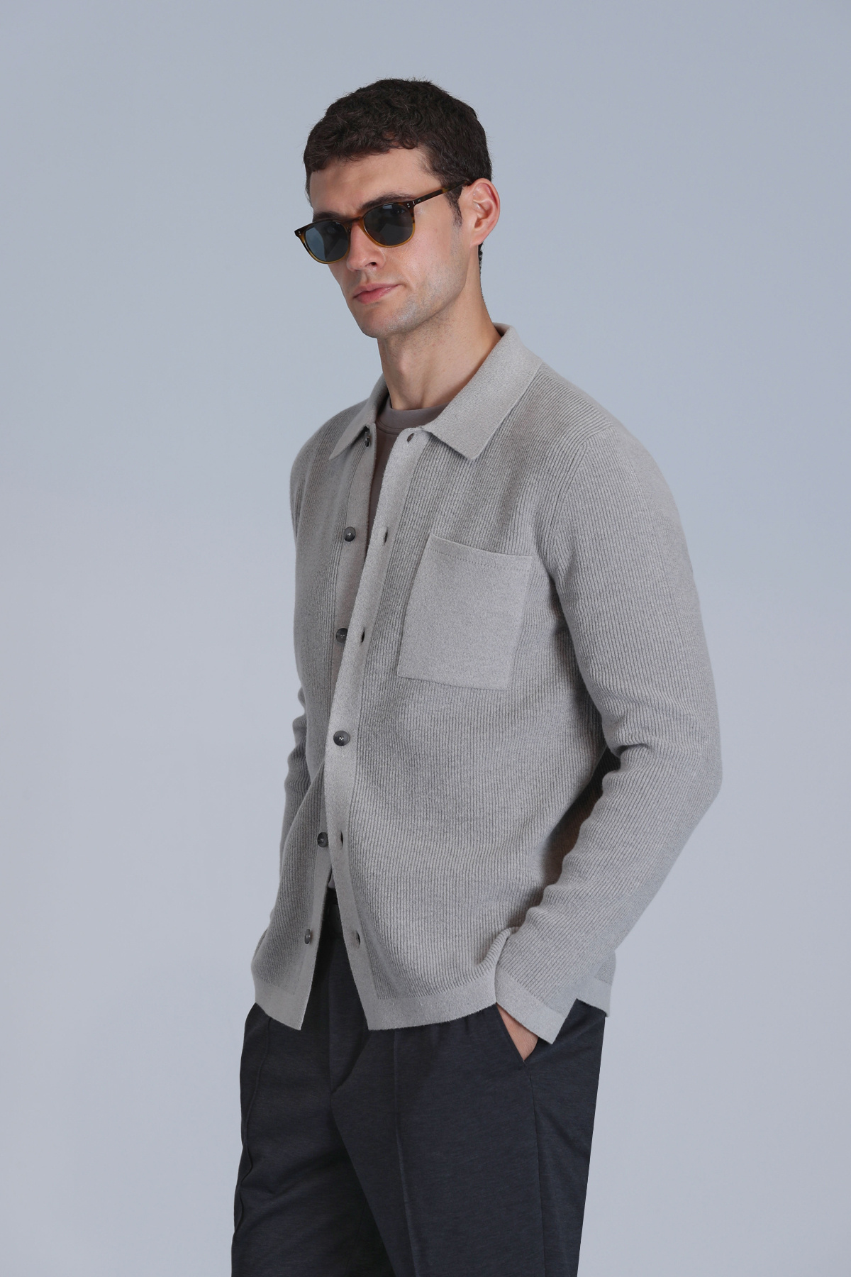 Lufian-Solid Men's Cardigan Mink 5