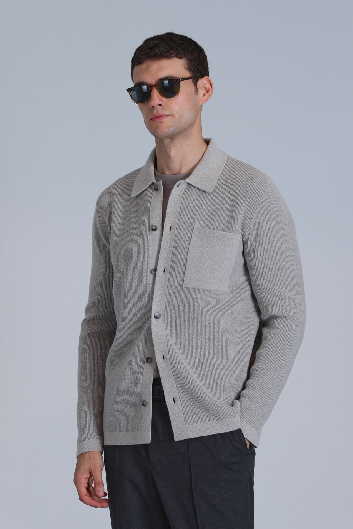Lufian-Solid Men's Cardigan Mink 3