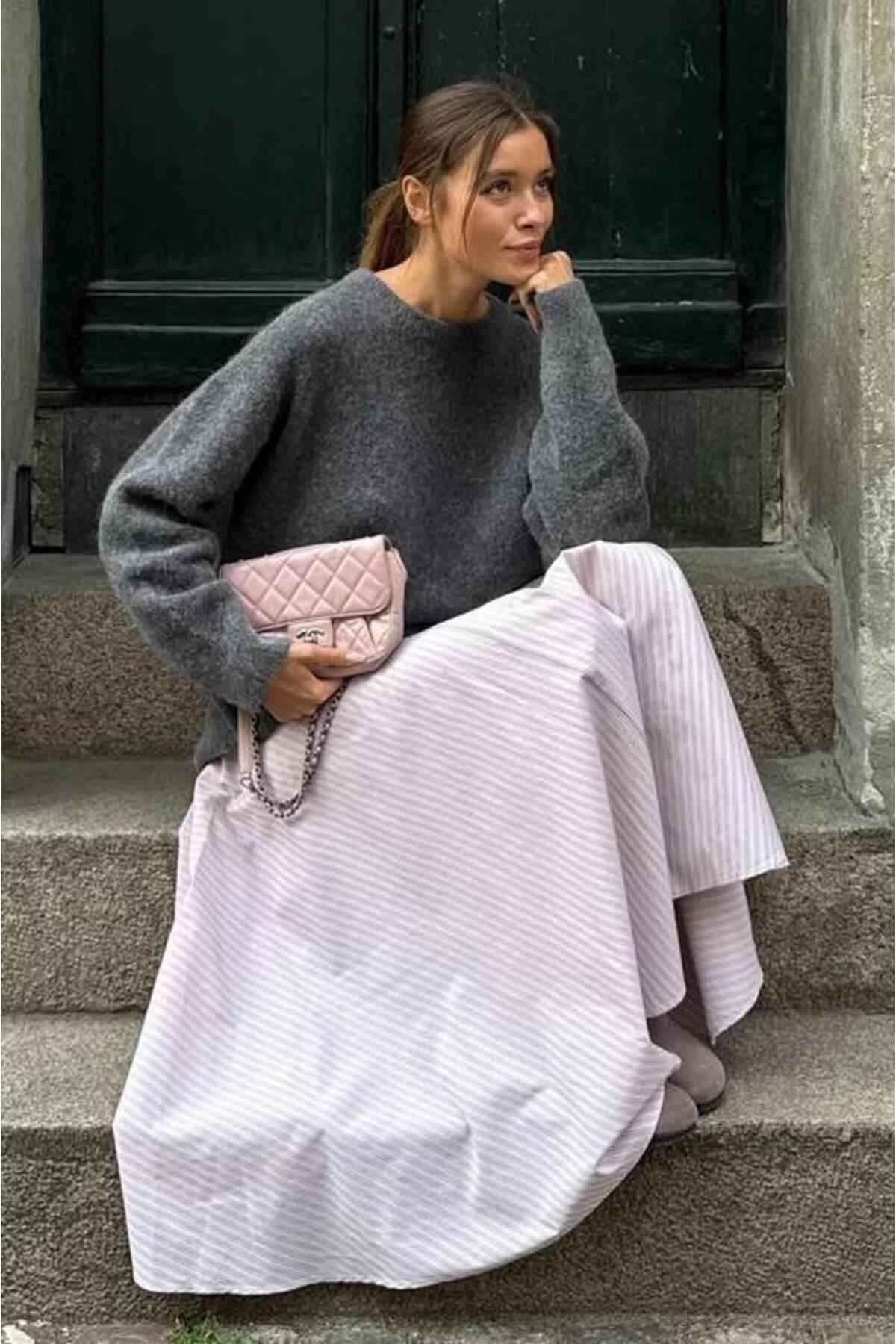 Madmext  Antrasit Bisiklet Yaka Kadın Triko Kazak Mg2494 - Görsel 2