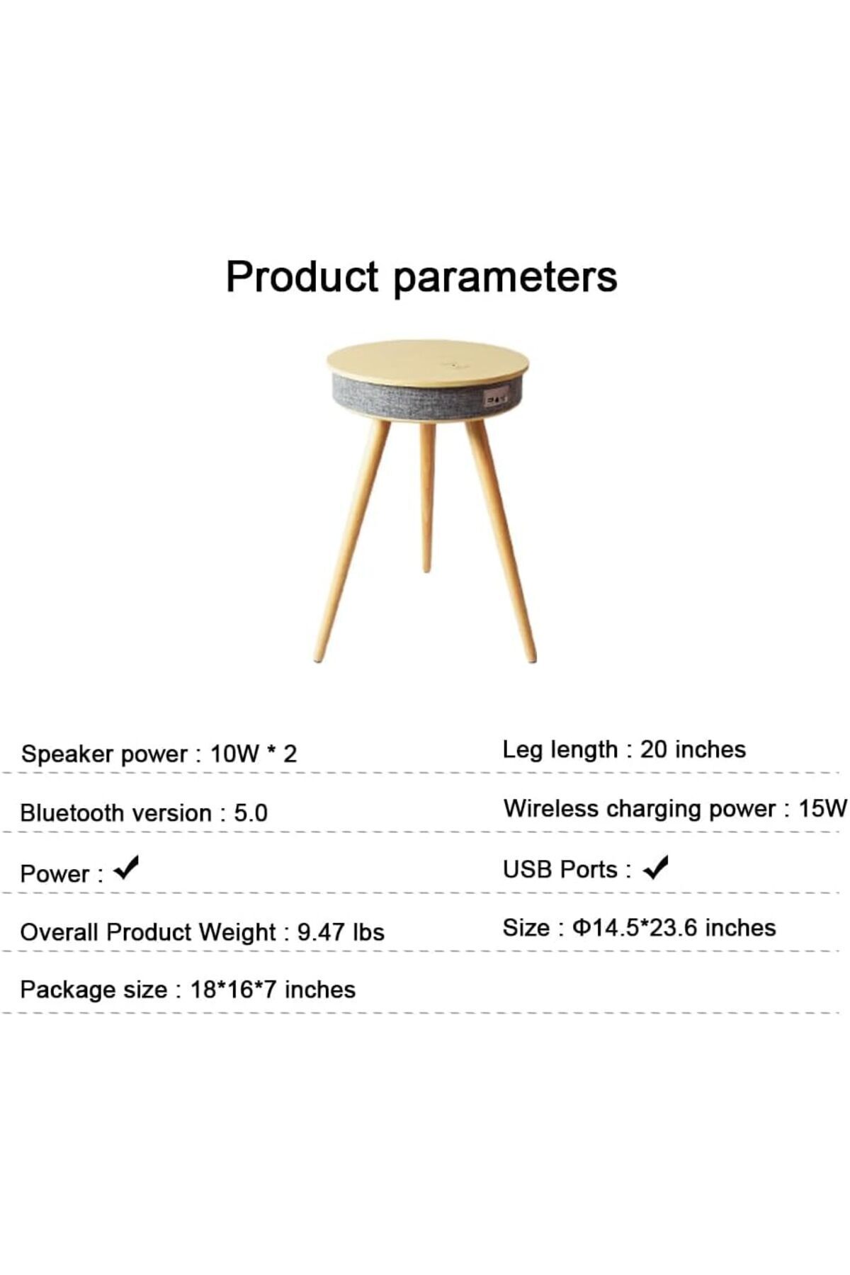 X LOT-Smart End Table Sofa Coffee Table with Bluetooth Speaker Wireless Charging for mobile phone 6