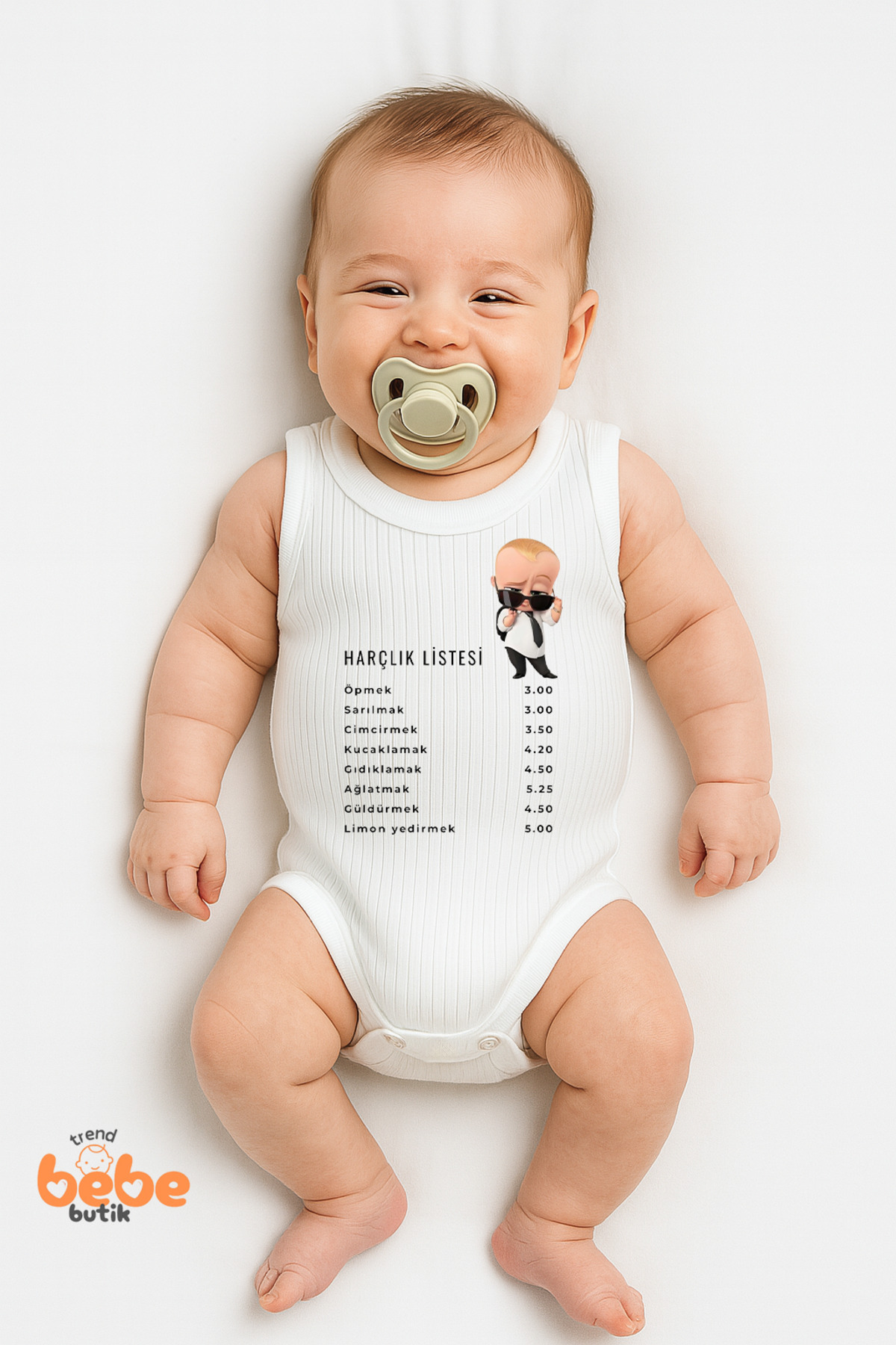 Trend Bebe Butik Harçlık Listesi Baskılı Ribana Çıtçıtlı Unisex Bebek Zıbın Body - Komik Yazılı Atlet Badi 6-36 Ay fotoğrafı 3 (önizleme)