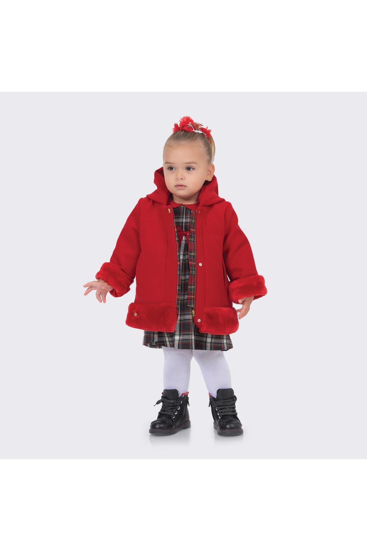 Babyhola Kız Bebek Çocuk Pamuk Astarlı Kapüşonlu Kürk Detaylı Kaşe Kaban Kışlık 13494 fotoğrafı 4 (önizleme)