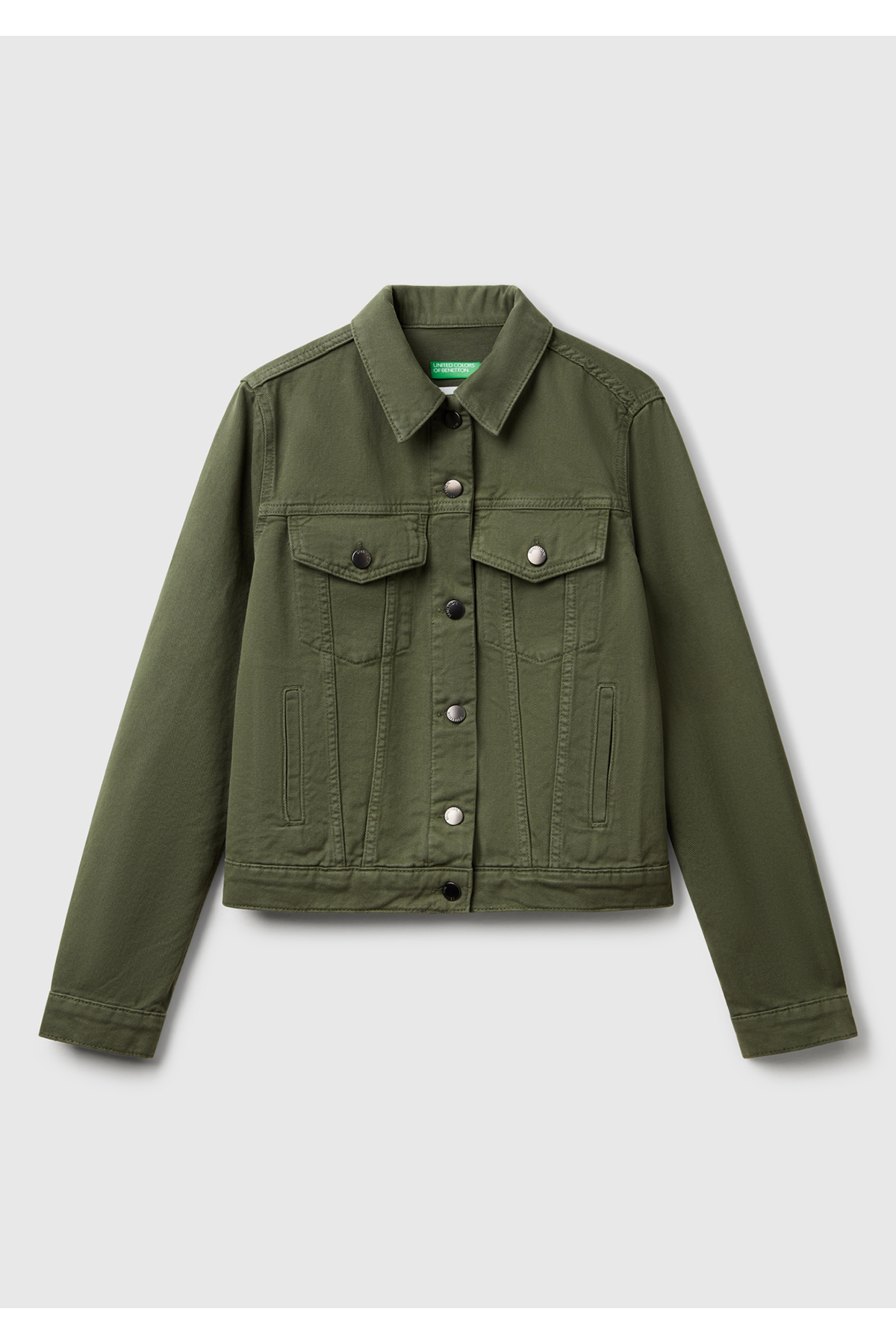 United Colors of Benetton  Kadın Soluk Yeşil %100 Pamuk Yanları Cepli Straight Fit Denim Ceket - Görsel 2