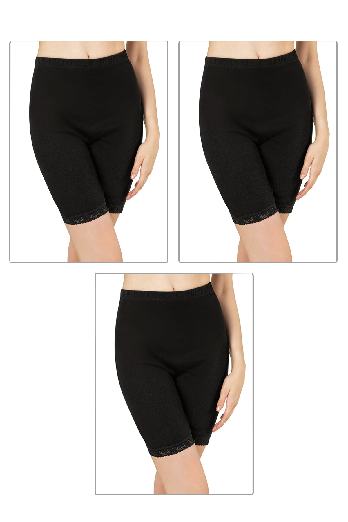 Özkan 0114 3-Pack Women's 100% Cotton Mesh Model Rib Flexible Comfortable Fit Soft Legged Knee Top