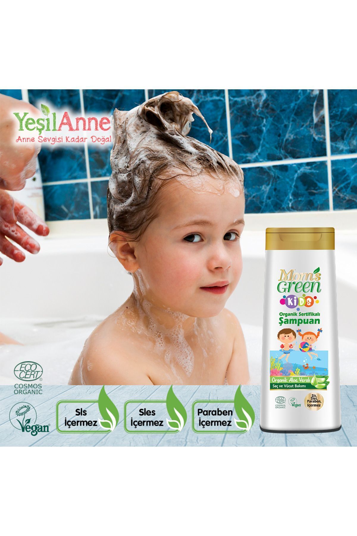 Mom's Green 2'li Kids - 400 ml Organik Sertifikalı Aloe Veralı Çocuk Şampuanı (400 ML X 2 ADET) fotoğrafı 2 (önizleme)