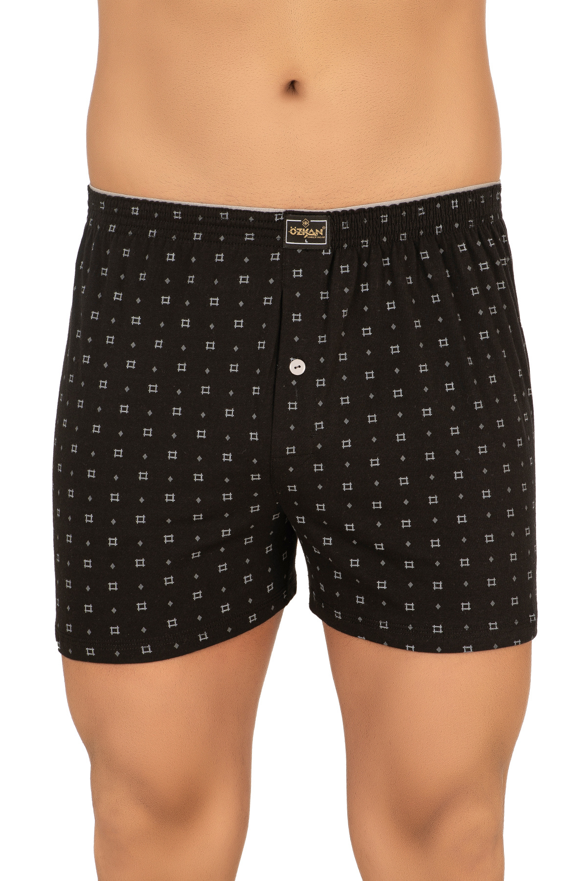 ÖZKAN underwear Özkan 11112 5'li Paket Erkek %100 Pamuklu Havlu Bel Esnek Yumuşak Düğmeli Desenli Penye Boxer Şort K görsel 4