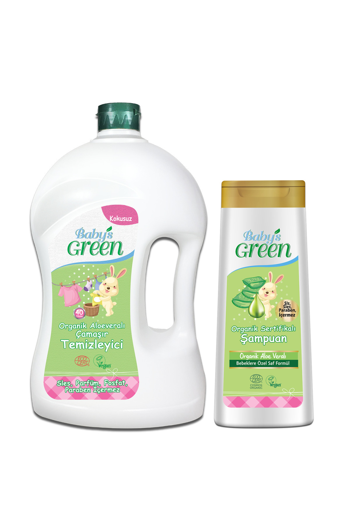 Baby's Green 2 Li Set Organik Aloe Veralı Bebek Çamaşır Temizleyici 40 Yıkama -bebek Şampuanı 400 ml