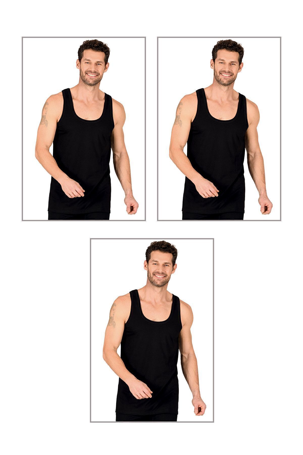 Özkan 11406 3-Pack Men's 100% Cotton Rib Flexible Comfortable Thick Strap Knitted Singlet