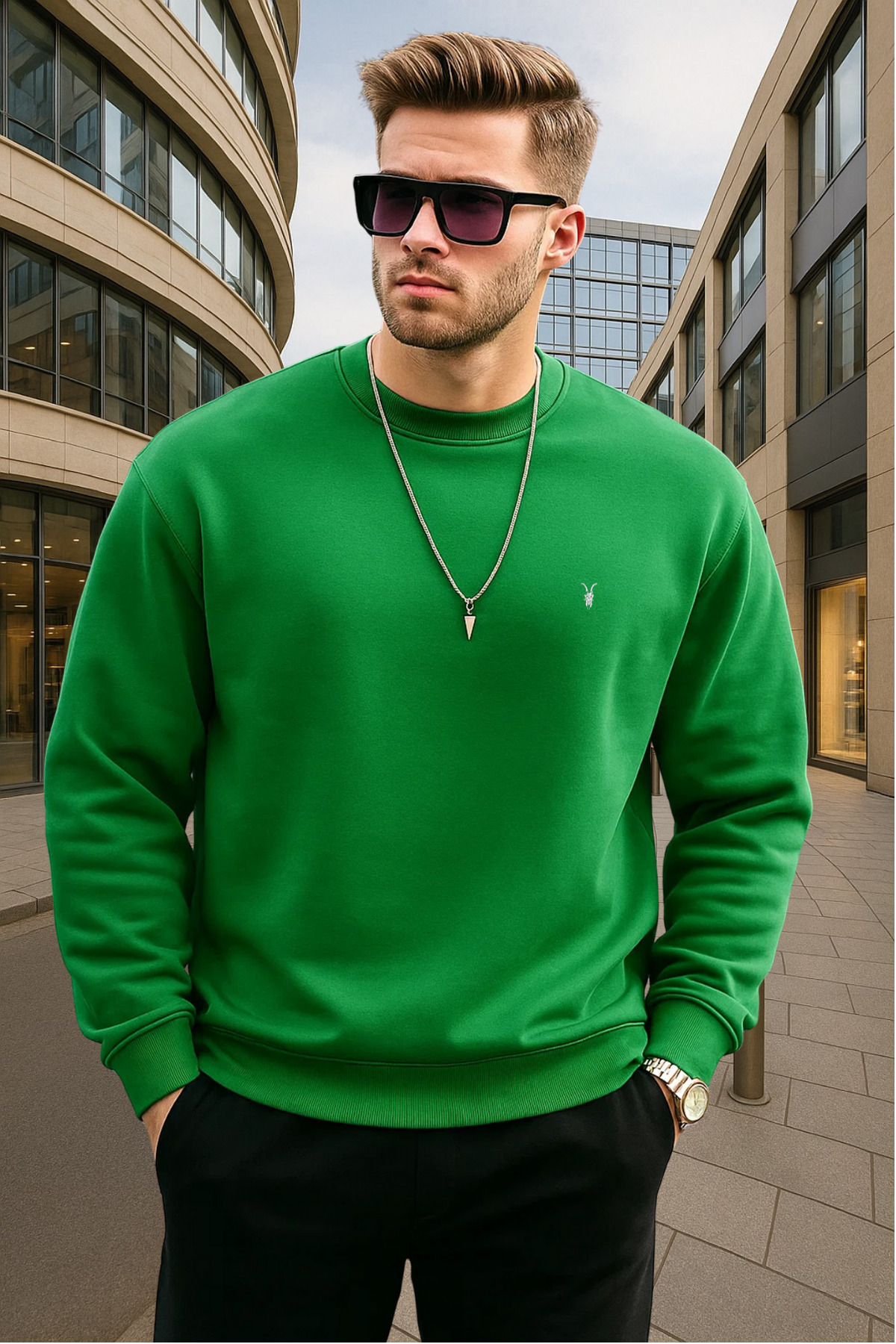 COMBİNE MİCHAİL-Зелений колір Basic Crew Neck Relaxed Regular чоловічий світшот 6