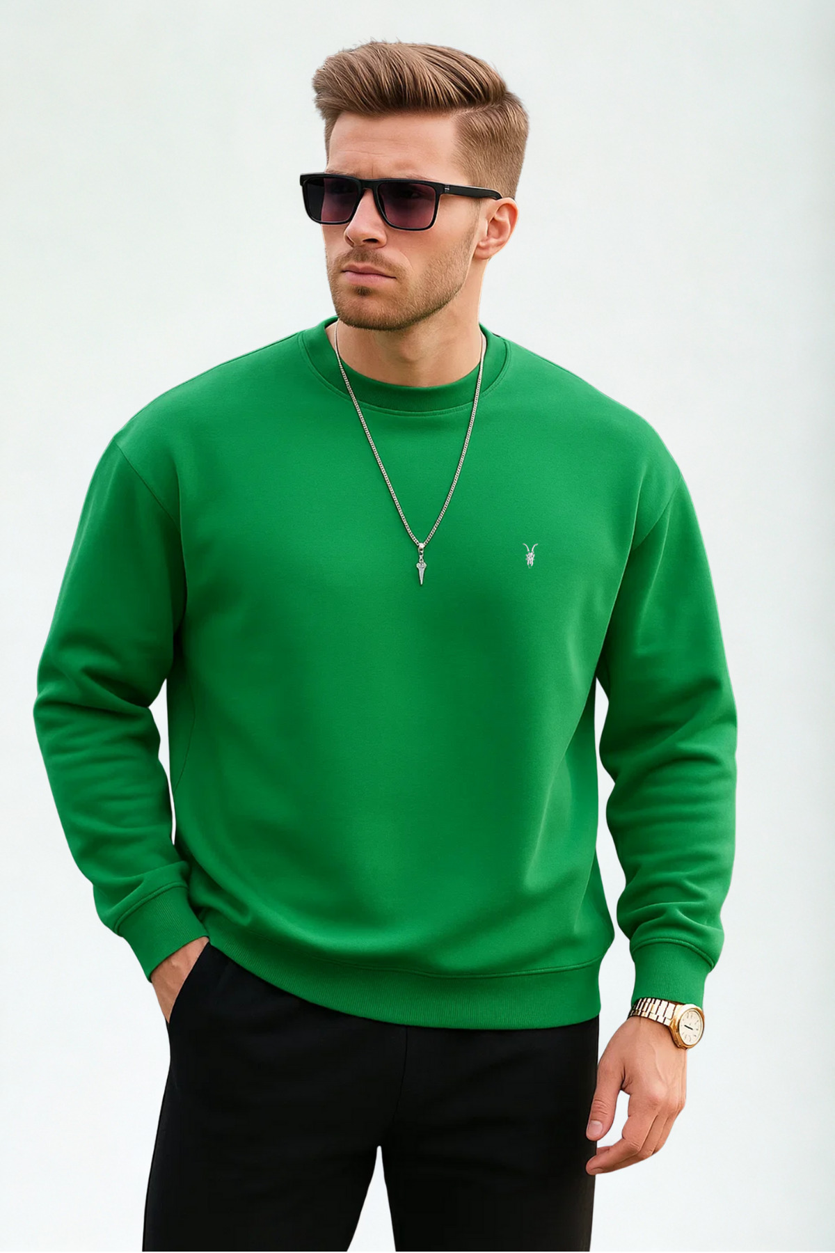 COMBİNE MİCHAİL-Зелений колір Basic Crew Neck Relaxed Regular чоловічий світшот 5