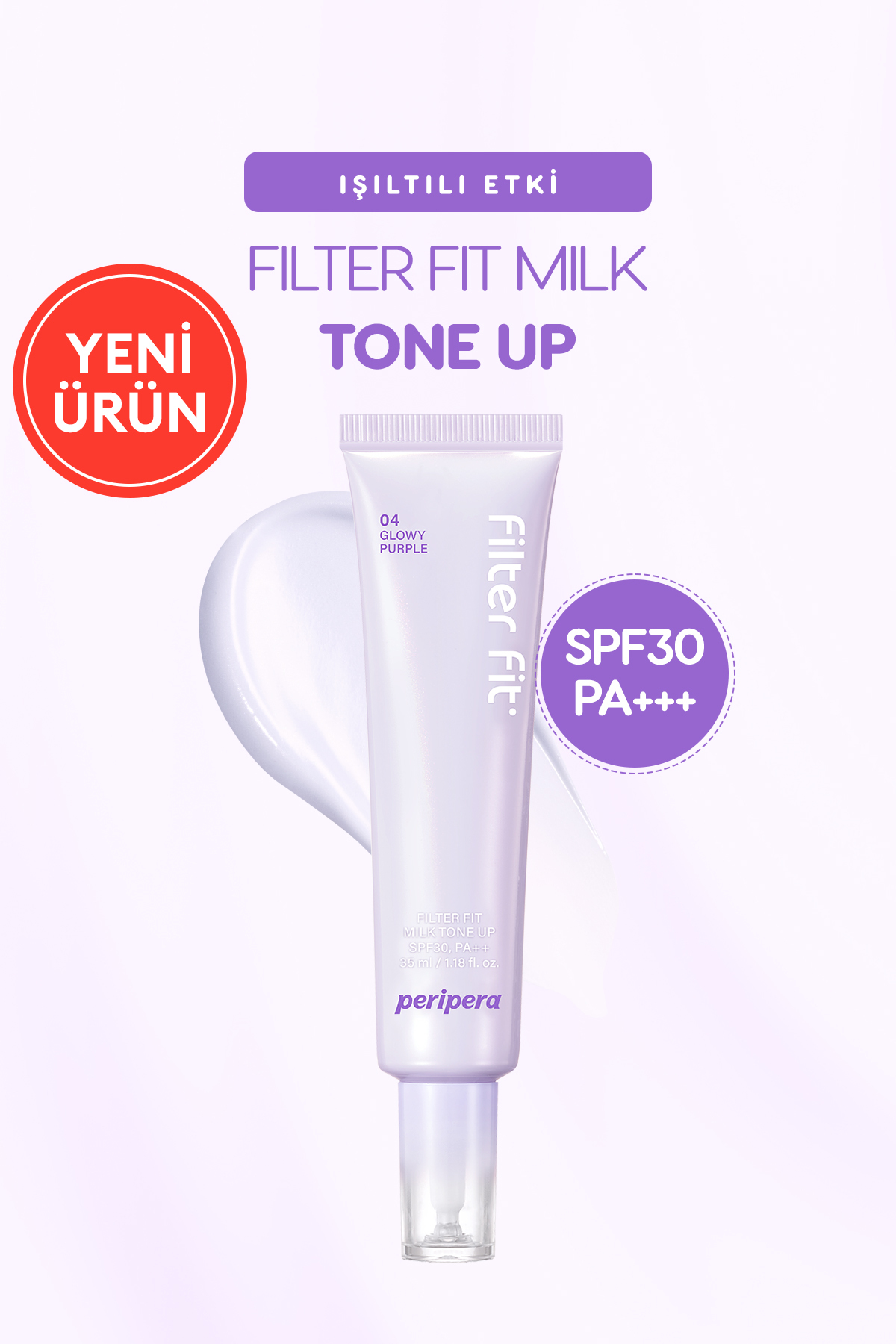 Işıltılı, Ton Eşitleyici Krem Filter Fit Milk Tone Up (004 Glowy Purple) SPF30 PA++ — بنفش 111593