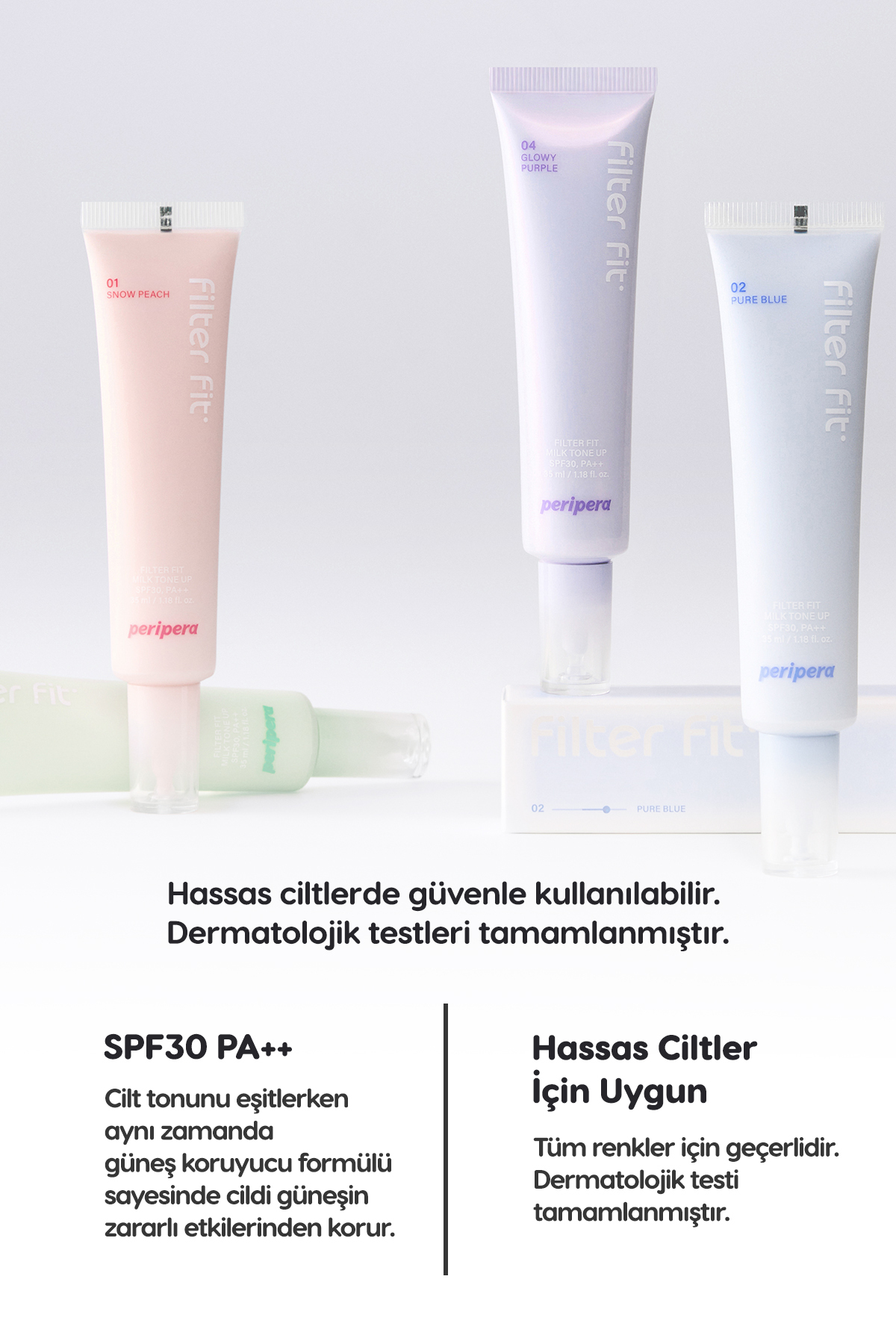 Canlı Görünüm Sunan Ton Eşitleyici Krem PERIPERA Filter Fit Milk Tone Up (002 Pure Blue) SPF30 — آبی 111593 — تصویر 6 از 9