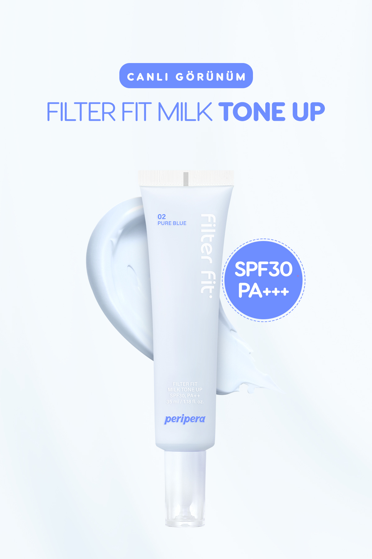 Canlı Görünüm Sunan Ton Eşitleyici Krem PERIPERA Filter Fit Milk Tone Up (002 Pure Blue) SPF30 — آبی 111593
