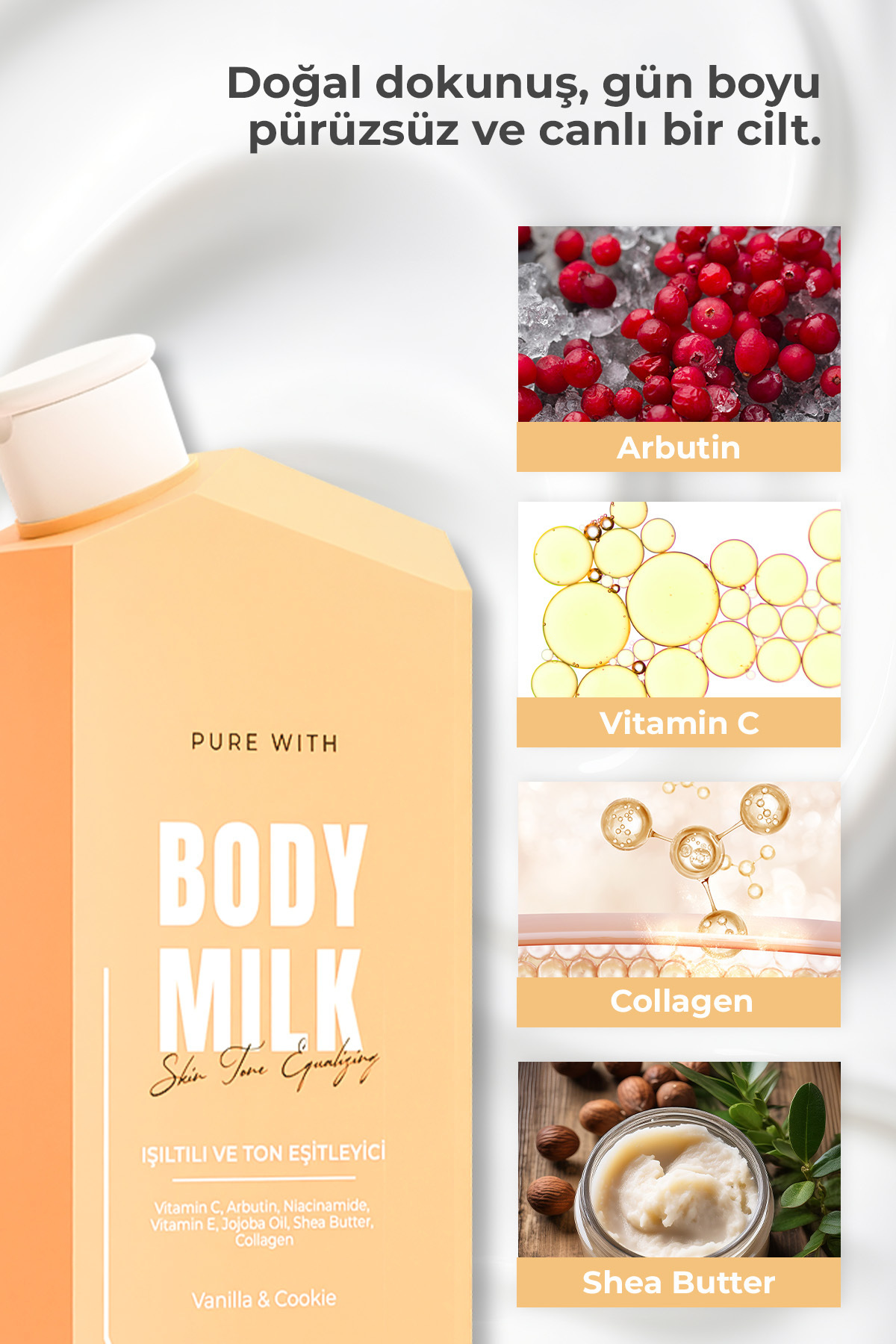 Shea Özlü Vanilya Kokulu Işıltılı Vücut Sütü 250 ML – Ton Eşitleyici Nemlendirici | — bodymilk — تصویر 3 از 7