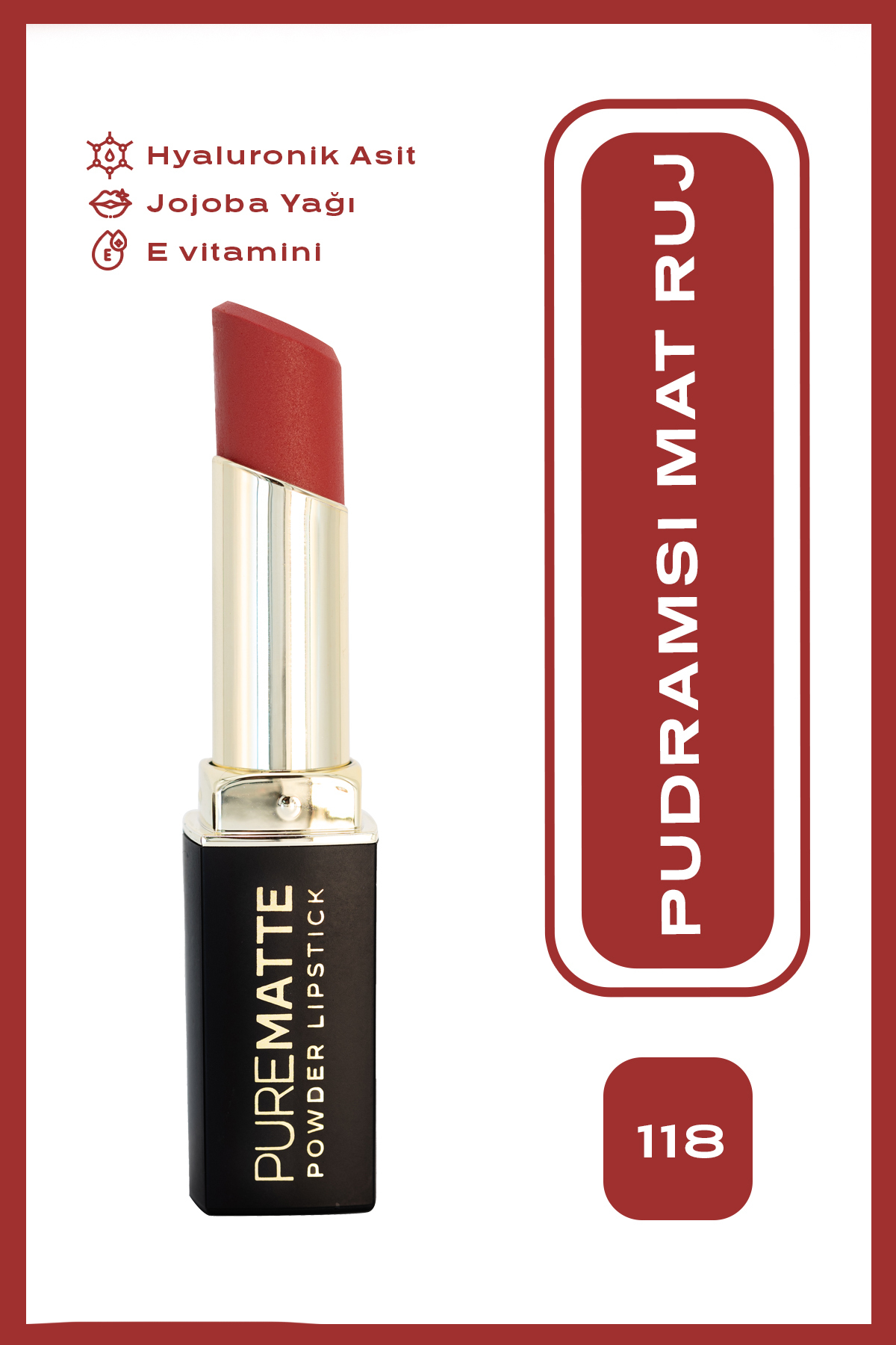 Golden Rose Pure Matte Powder Lipstick - 118 - Pudramsı Mat Kırmızı Ruj — قهوه‌ای R-PML