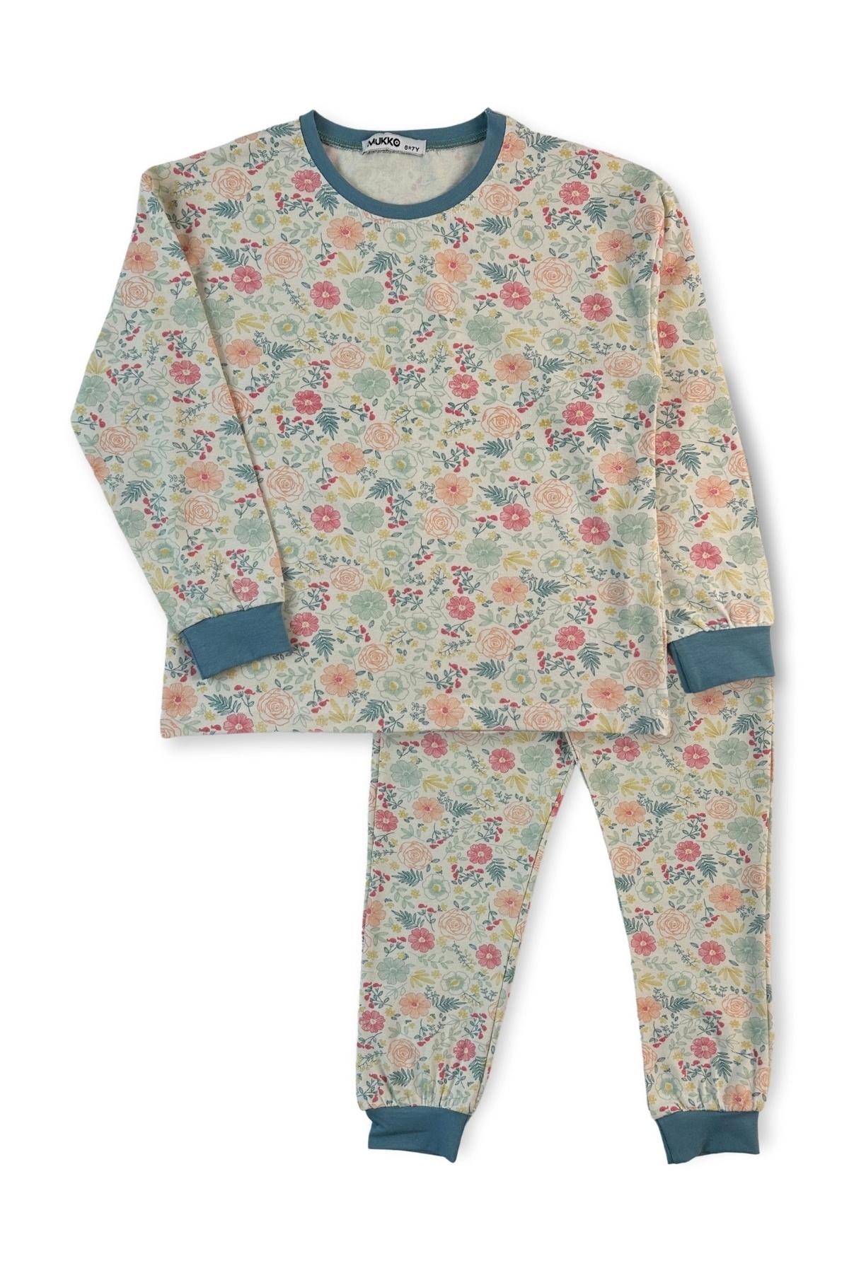 MK Mukko Kids Kız Çocuk Soft Çiçek Desen Tasarım Mevsimlik Pijama Takımı fotoğrafı 2 (önizleme)