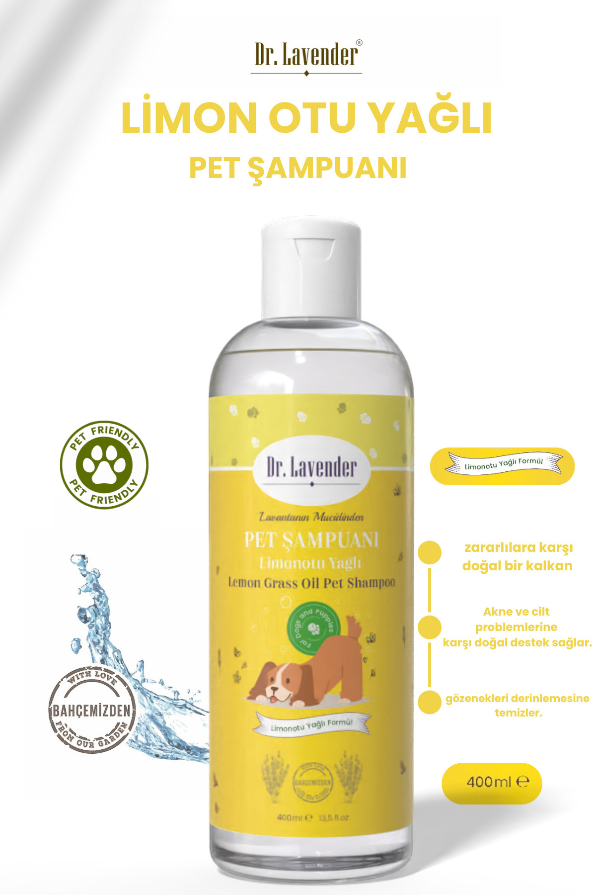 Dr.Lavender Limon Otu Yağlı Köpek Şampuanı 400 ml | Cilt Temizleyici & Zararlılara Karşı Koruma