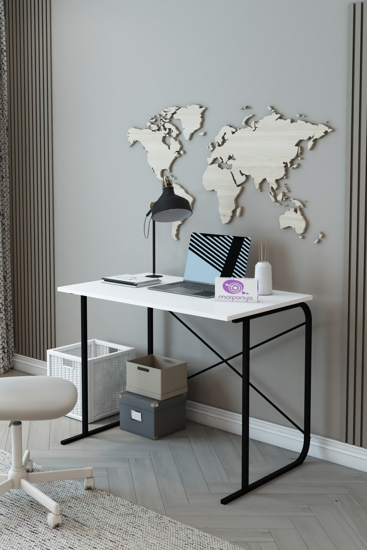 Morpanya Desk Metal Çalışma Masası Laptop Bilgisayar Masası Ofis Masası 60x100 Cm Beyaz