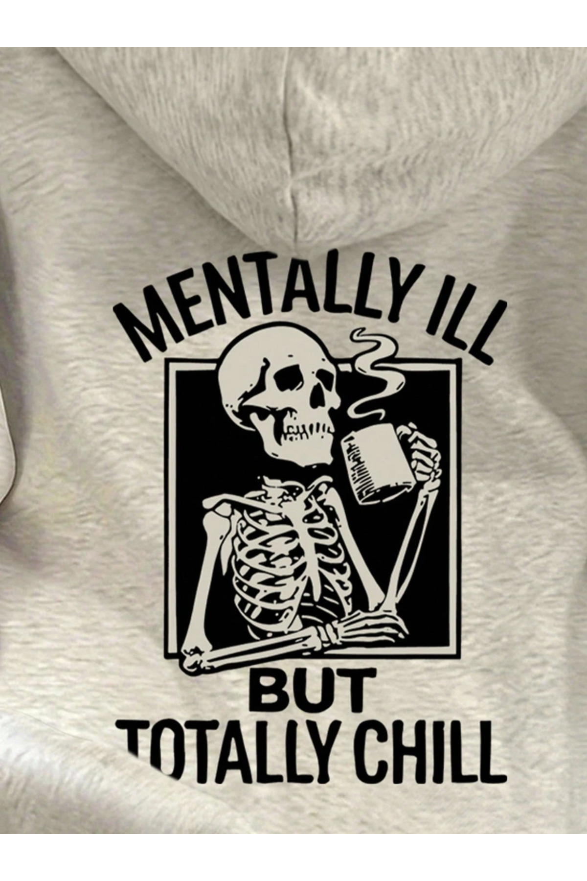 Unisex Erkek/Kadın Renkli MENTALLY Özel Baskılı Pamuklu Oversize Kapüşonlu Sweatshirt — خاکستری MENTALLY-SWEAT-KAPÜŞONLU-COHERENT- — تصویر 5 از 5