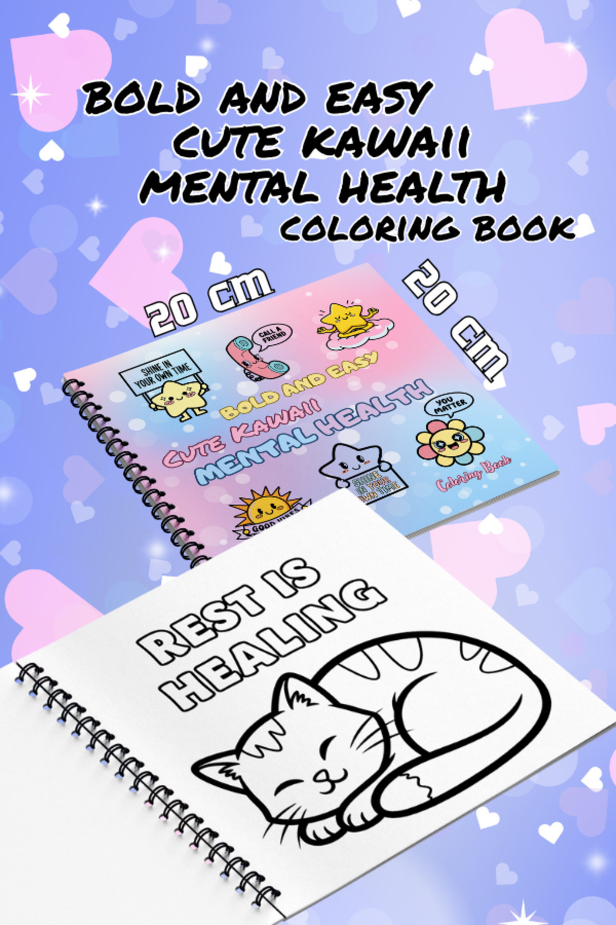 Pink Swan Craft Cute Kawaii Mental Health Bold And Easy - 20x20 Büyük Boyama Kitabı, Çocuklar ve Yetişkinler İçin