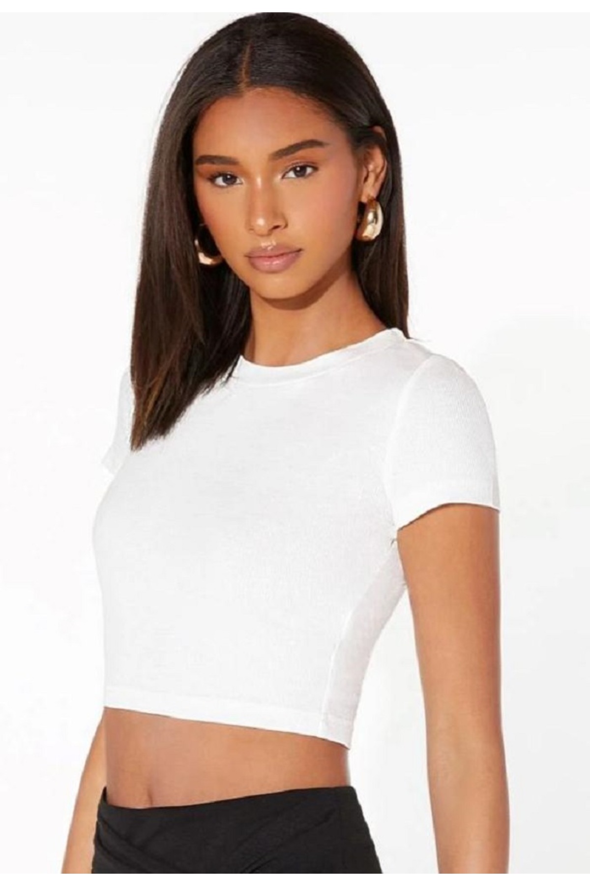 MİLYA&GYM  Kadın 4'lü paket vücudu saran pamuklu BİSİKLET YAKA T-SHİRT-ATLET set crop bluz - Görsel 3