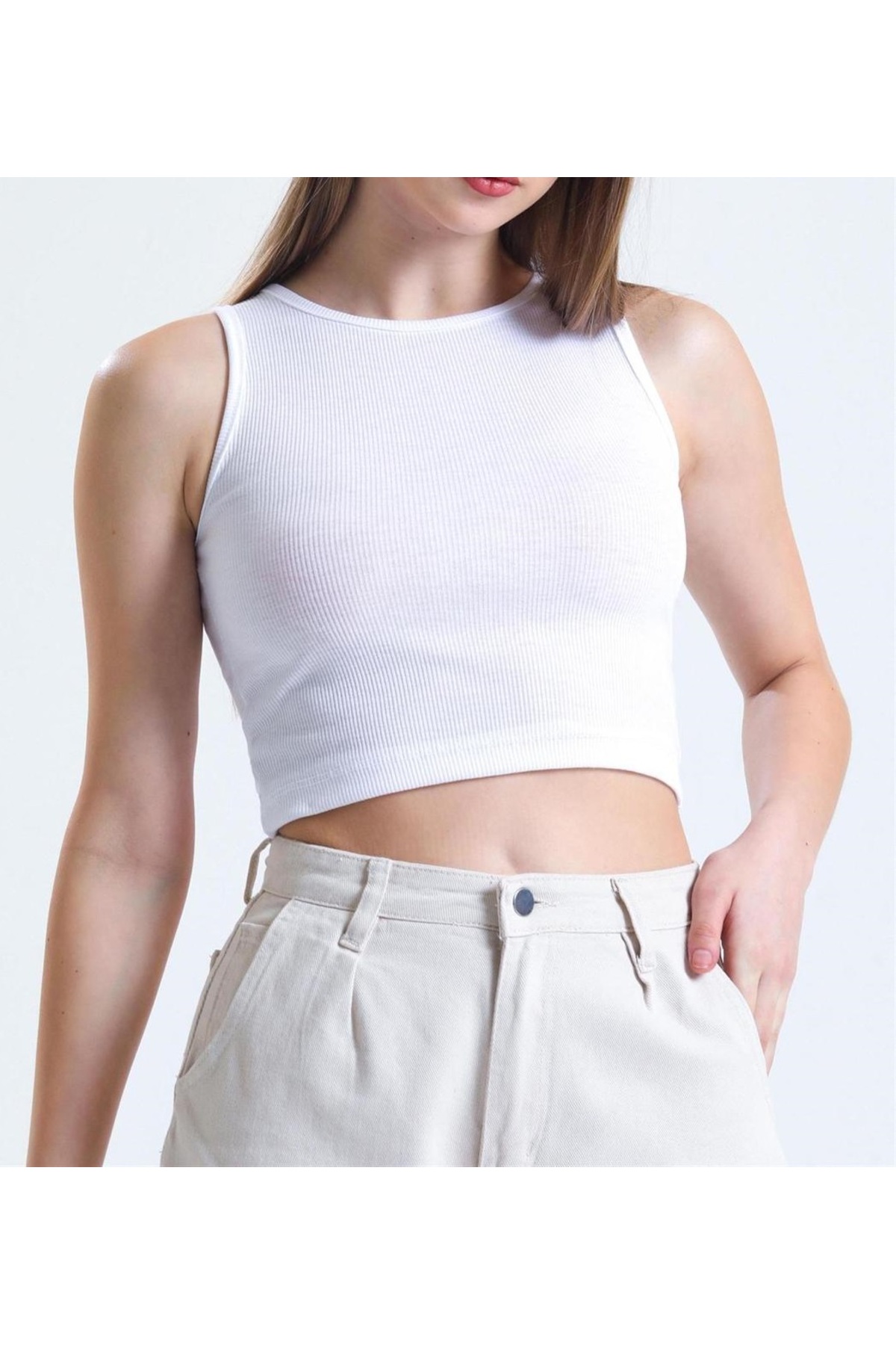 MİLYA&GYM  Kadın 4'lü paket vücudu saran pamuklu BİSİKLET YAKA T-SHİRT-ATLET set crop bluz - Görsel 5