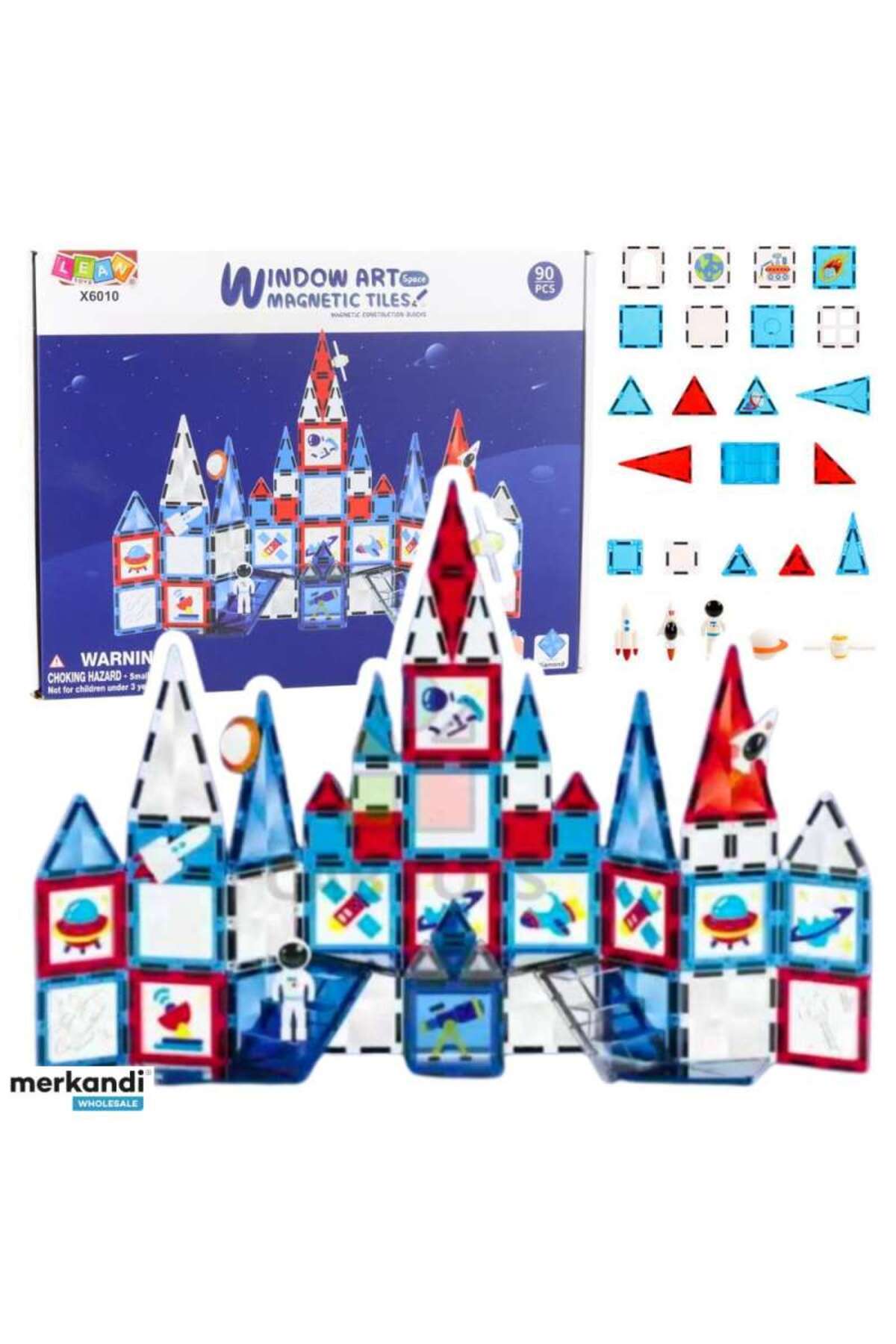بلوک‌های مغناطیسی هنری پنجرهٔ Xinbida، مجموعهٔ ۹۰ تکه X6010 – کاشی‌های مغناطیسی رنگی STEM برای سنین ۳ سال به بالا