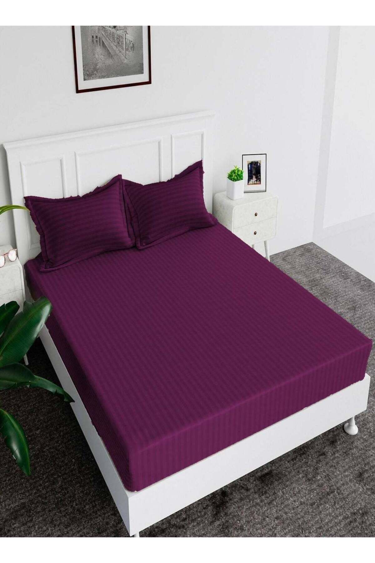 Generic-MAXQON Fitted Elastic Bedsheet Set With Pillow Covers, King/Queen/Double/Single Sizes, Color Purple 1