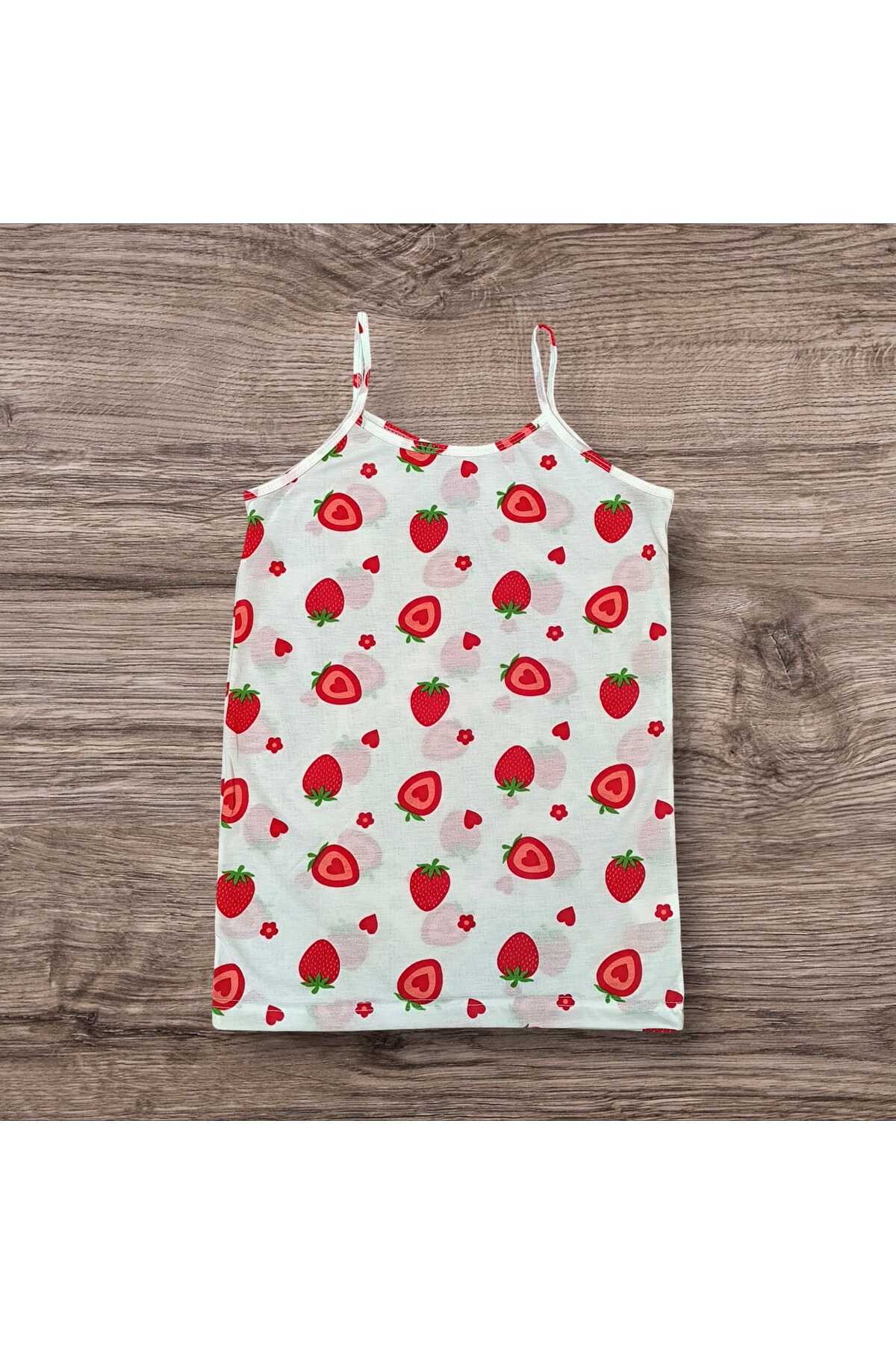 ESTA STORE-White Strawberry Patterned Tank Top with String Straps 3