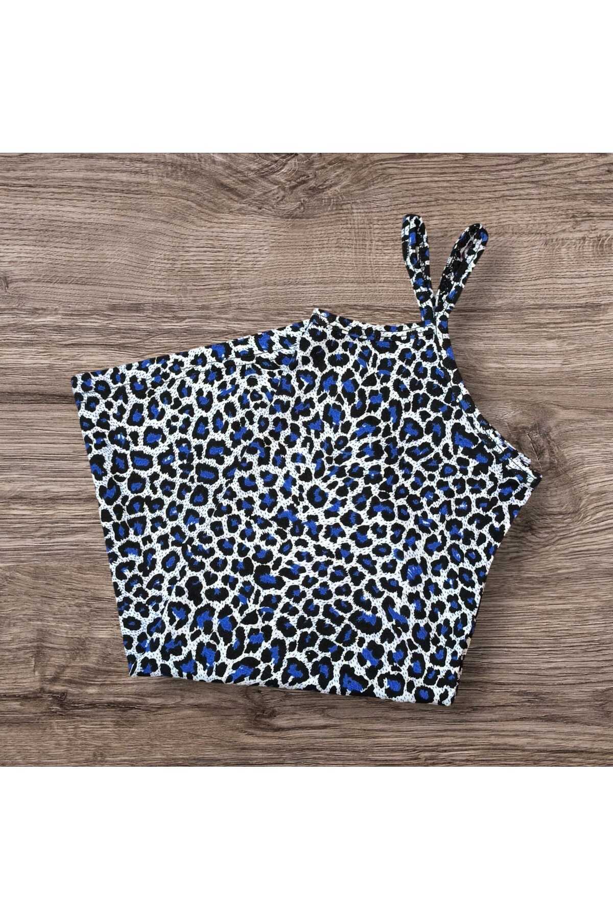 ESTA STORE-Blue Leopard Print Tank Top with String Straps 1