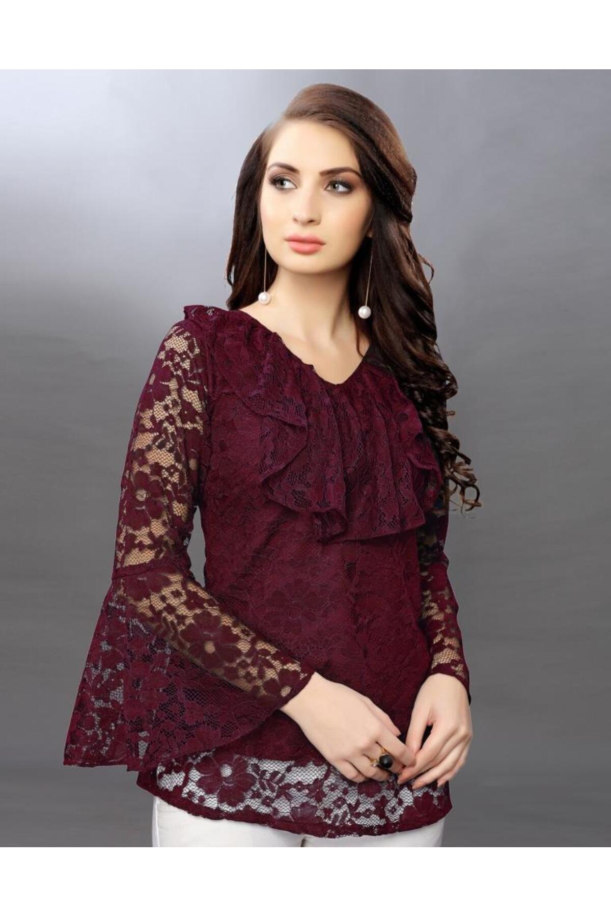 iza-Beguiling Maroon Coloured Net Russell Net Tops 2