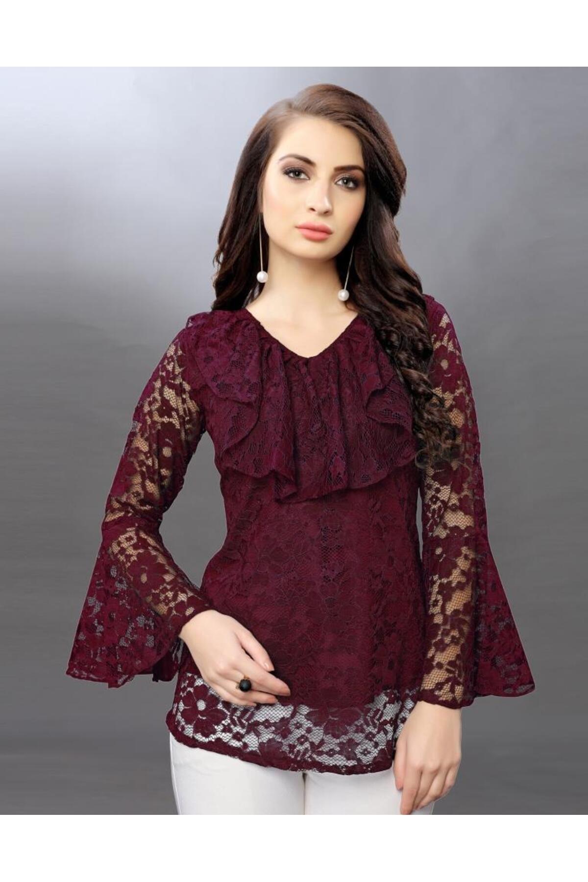 iza-Beguiling Maroon Coloured Net Russell Net Tops 1