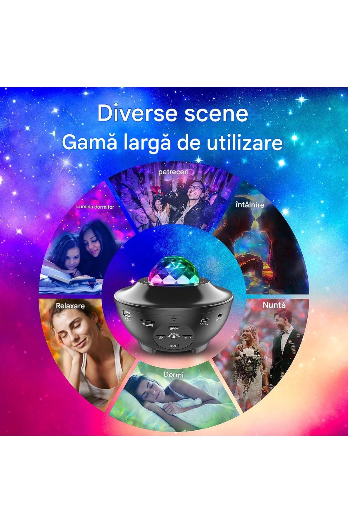OEM-LED starry sky projector with rotating water waves, remote control, Bluetooth music player 7