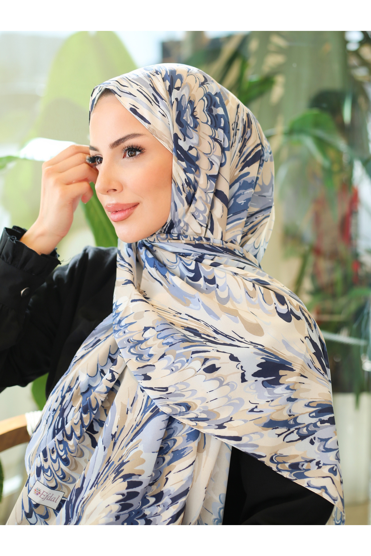 efdal şal eşarp-Ebru Pattern Crepe Shawl 2