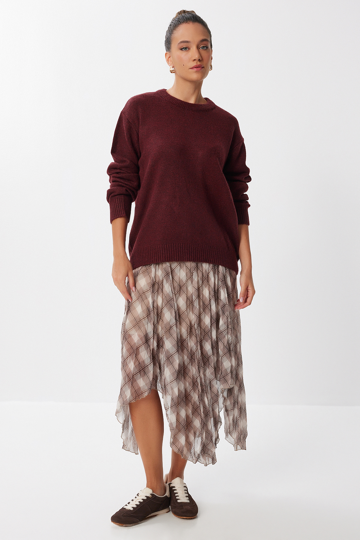 Lovelyİstanbul Oversize Basic Triko Kazak LDD0127 BORDO görsel 4