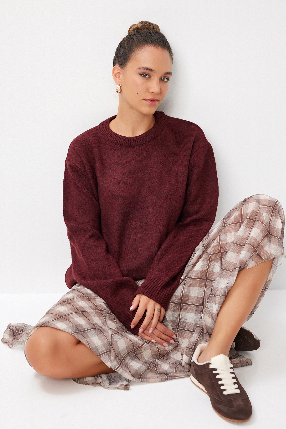 Lovelyİstanbul Oversize Basic Triko Kazak LDD0127 BORDO