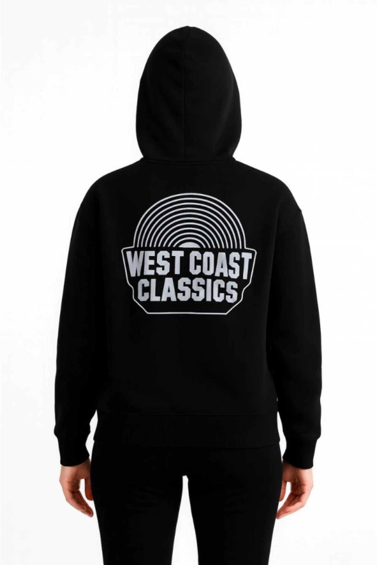 Üç İplik Kapüşonlu Ön Ve Arka Baskılı SweatShirt Hoodie - Siyah