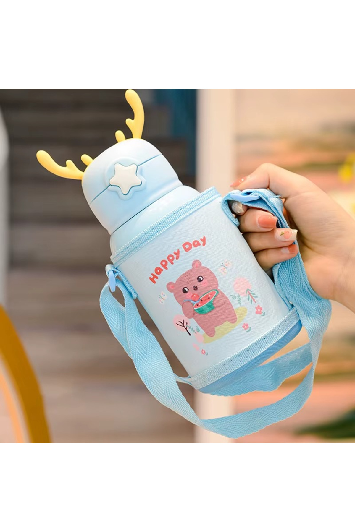 jojobebek Mavi Renk Premium Paslanmaz Çelik Figürlü Askılı Çocuk Termos, 500 ml, ( 24+ Ay) fotoğrafı 2 (önizleme)