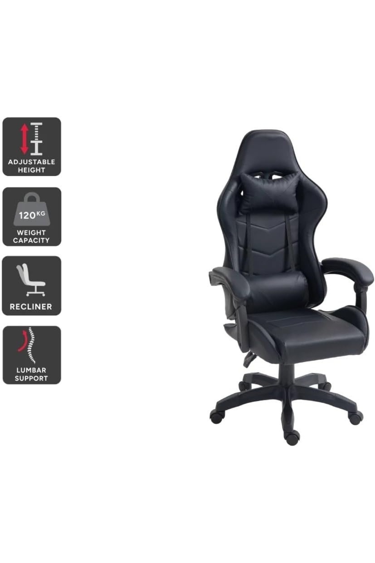 Woodies-Ergonomic High Back Gaming Chairs with Reclining and Height Adjustable Black Color 2826 I 8