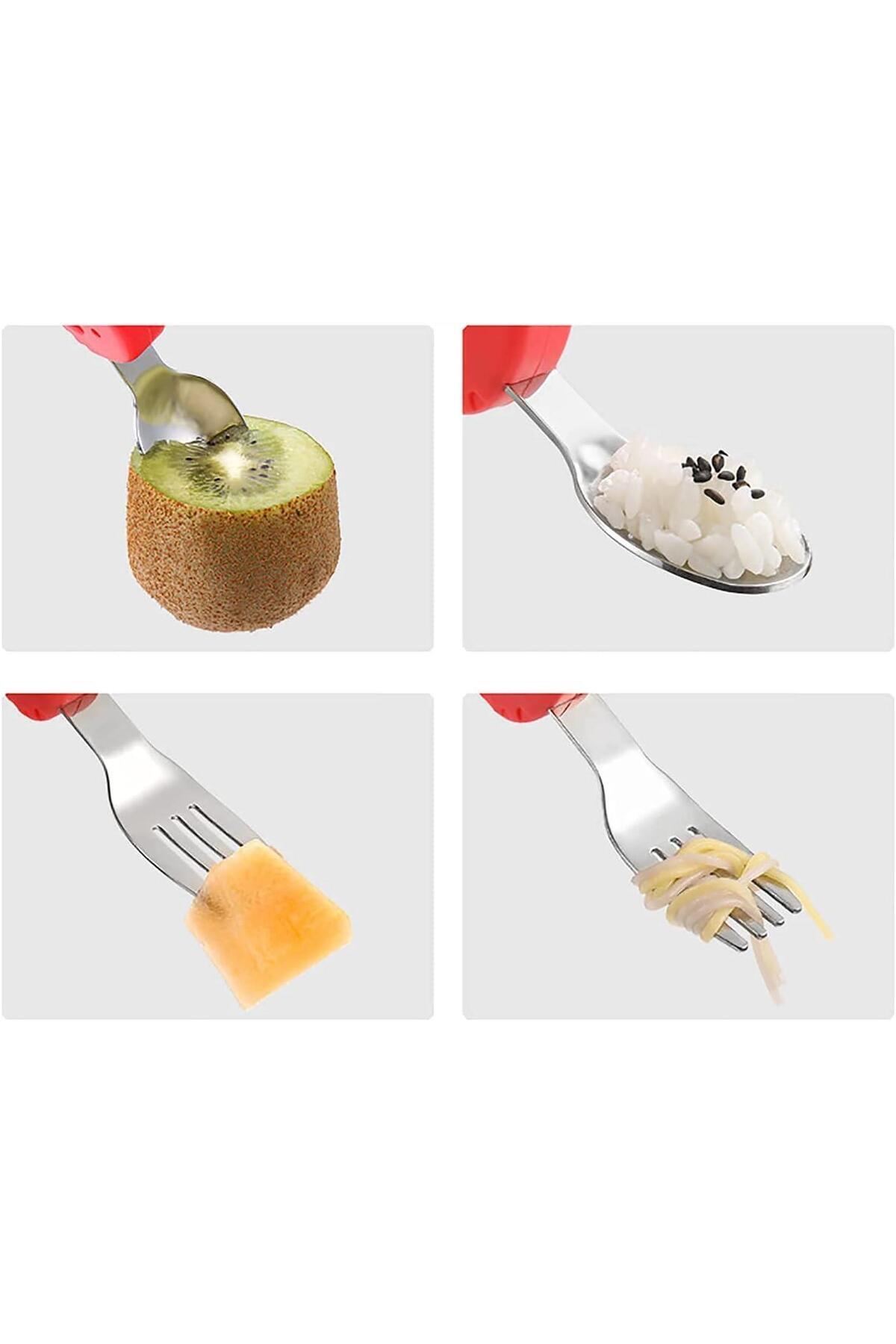 valkyrie Bebek Zebralı Yemek Kısa Saplı Çocuk Paslanmaz Çelik Çatal Kaşık Kırmızı fotoğrafı 2 (önizleme)