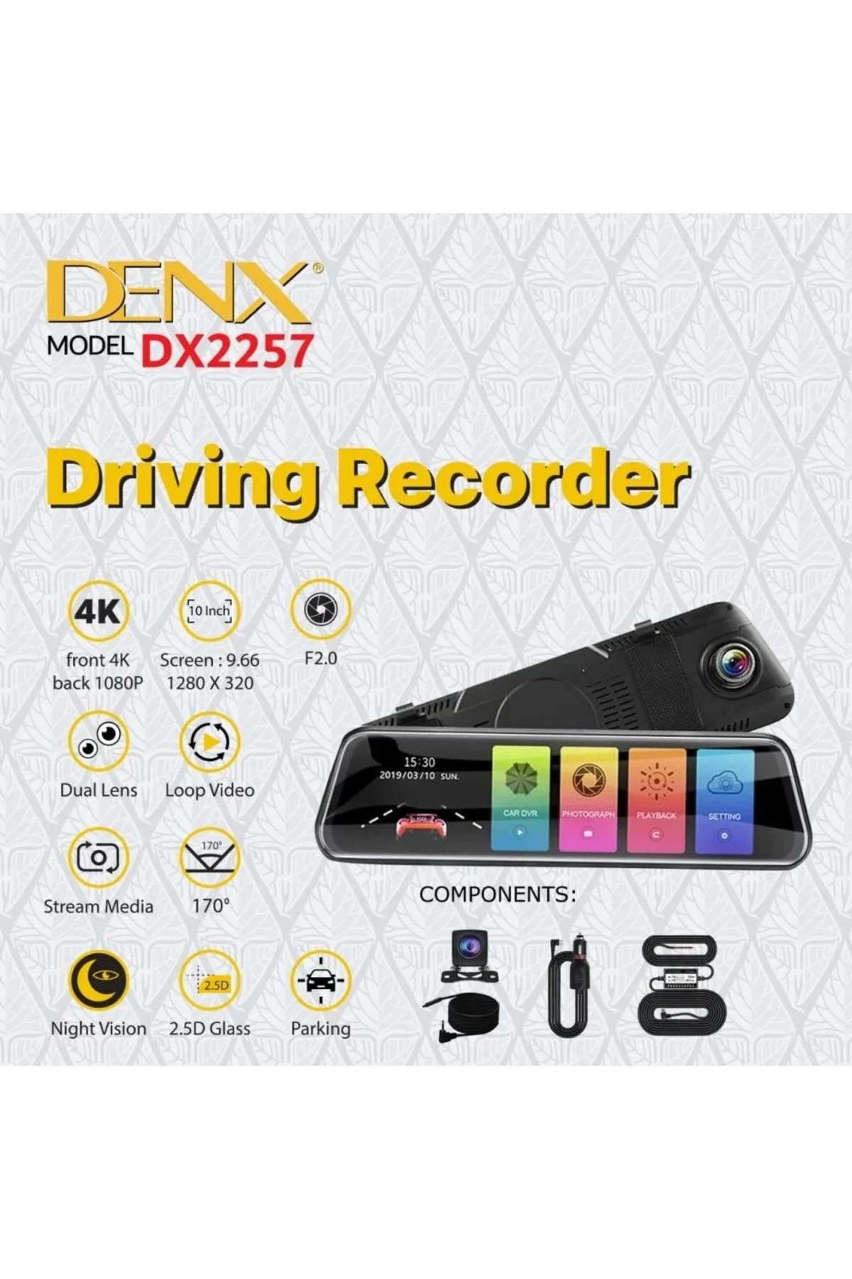 Denx-4K dash cam with touchscreen, advanced night vision, and 170° lens for high-quality front and rear recording 2