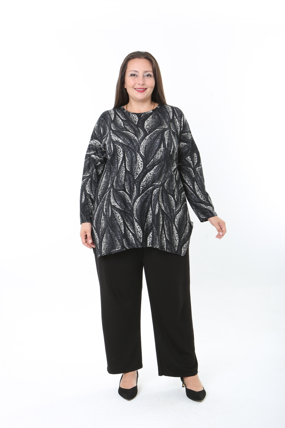 XL Modam-Women's Wool Viscose Lycra Patterned Plus Size Tunic 2